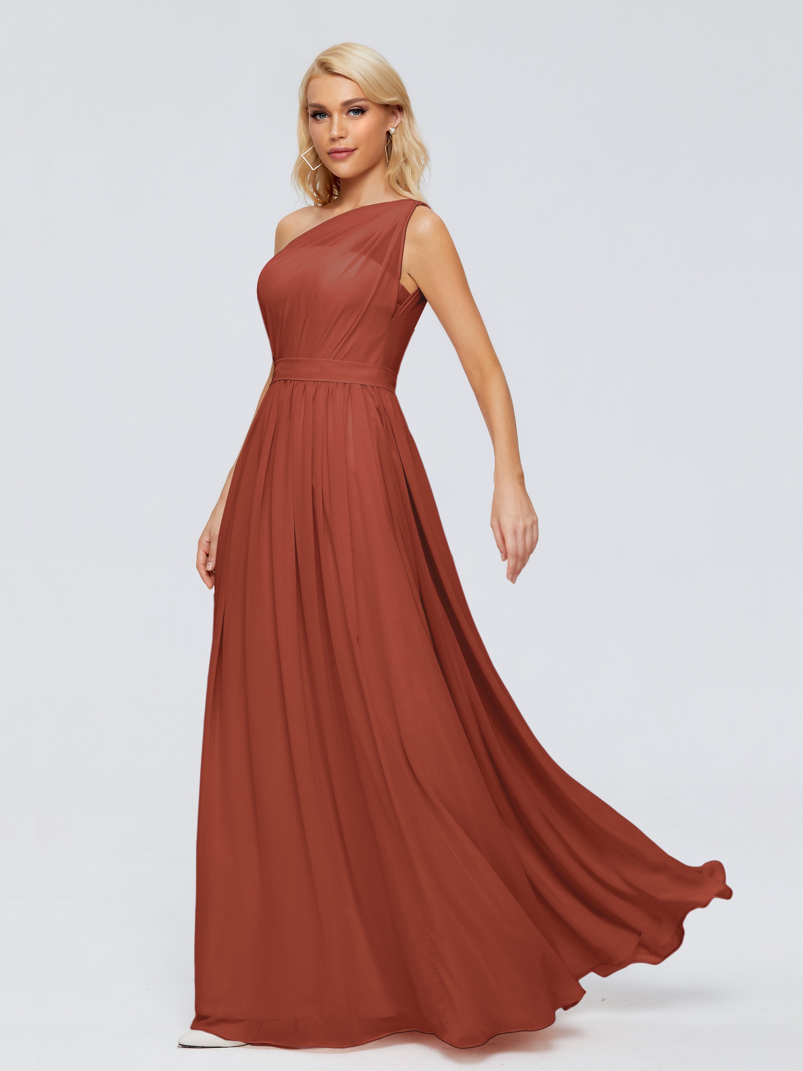 Rust Bridesmaid Dress A Line One-shoulder Chiffon Floor Length Bridesmaid Dresses Rust Bridesmaid Dress A Line One-shoulder Chiffon Floor Length Bridesmaid Dresses