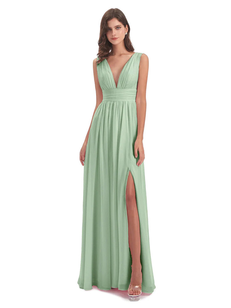 Dusty Sage Green Bridesmaid Dress A Line Floor Length V Neck Chiffon B Dusty Sage Green Bridesmaid Dress A Line Floor Length V Neck Chiffon B