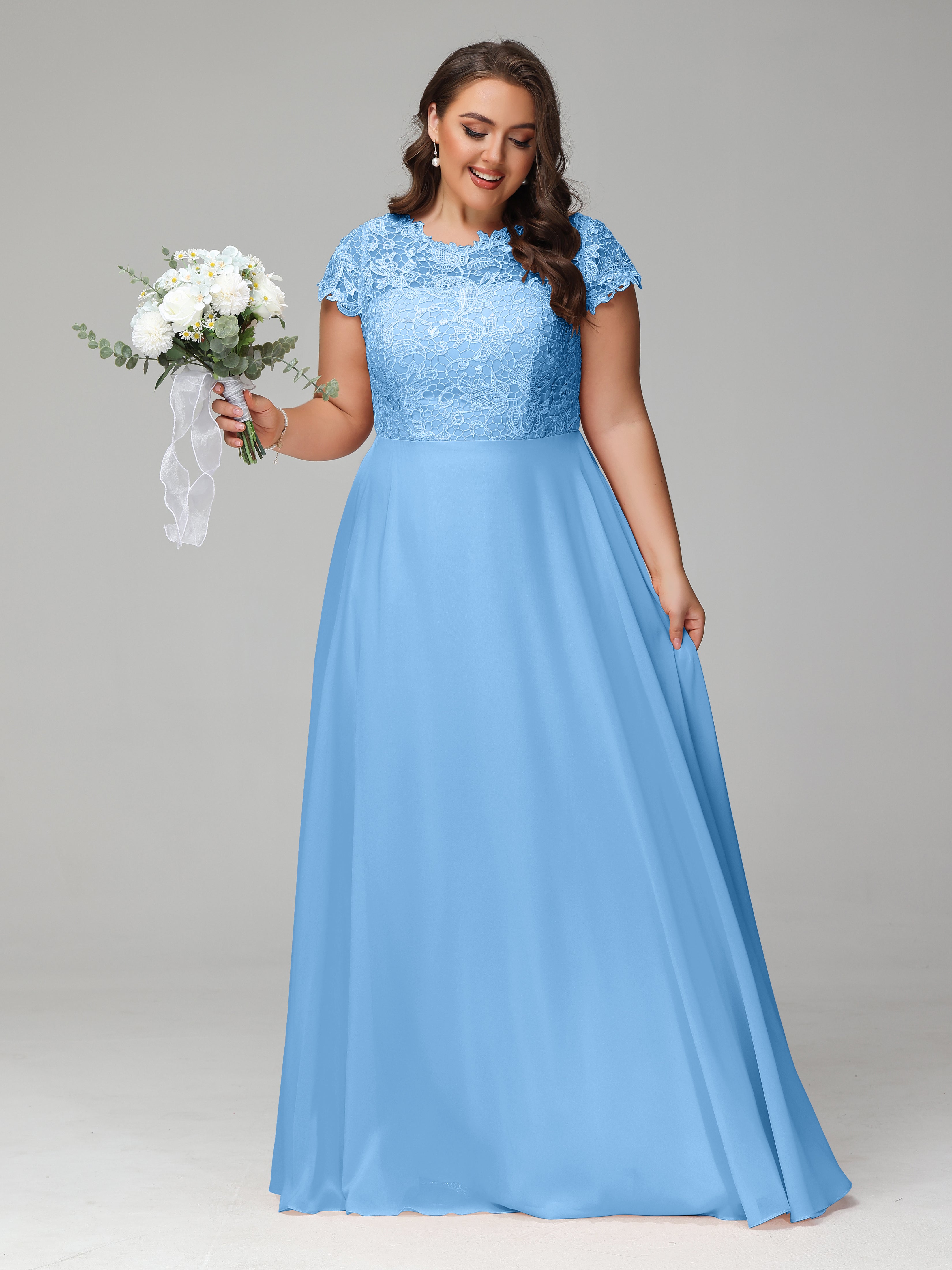 Crew Neck Delicate Chiffon Plus Size Mother of the Groom Dresses
