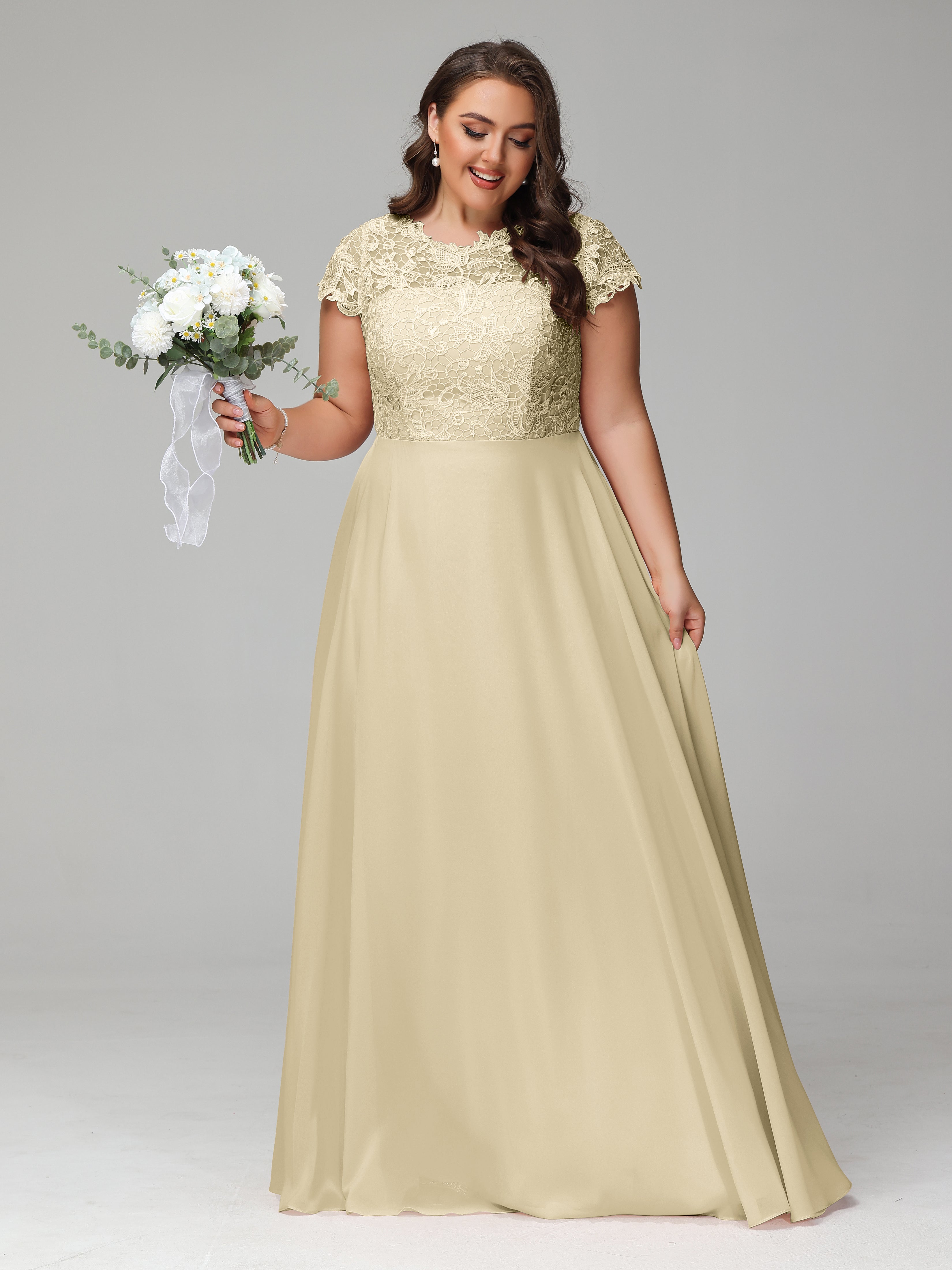 Crew Neck Delicate Chiffon Plus Size Mother of the Groom Dresses