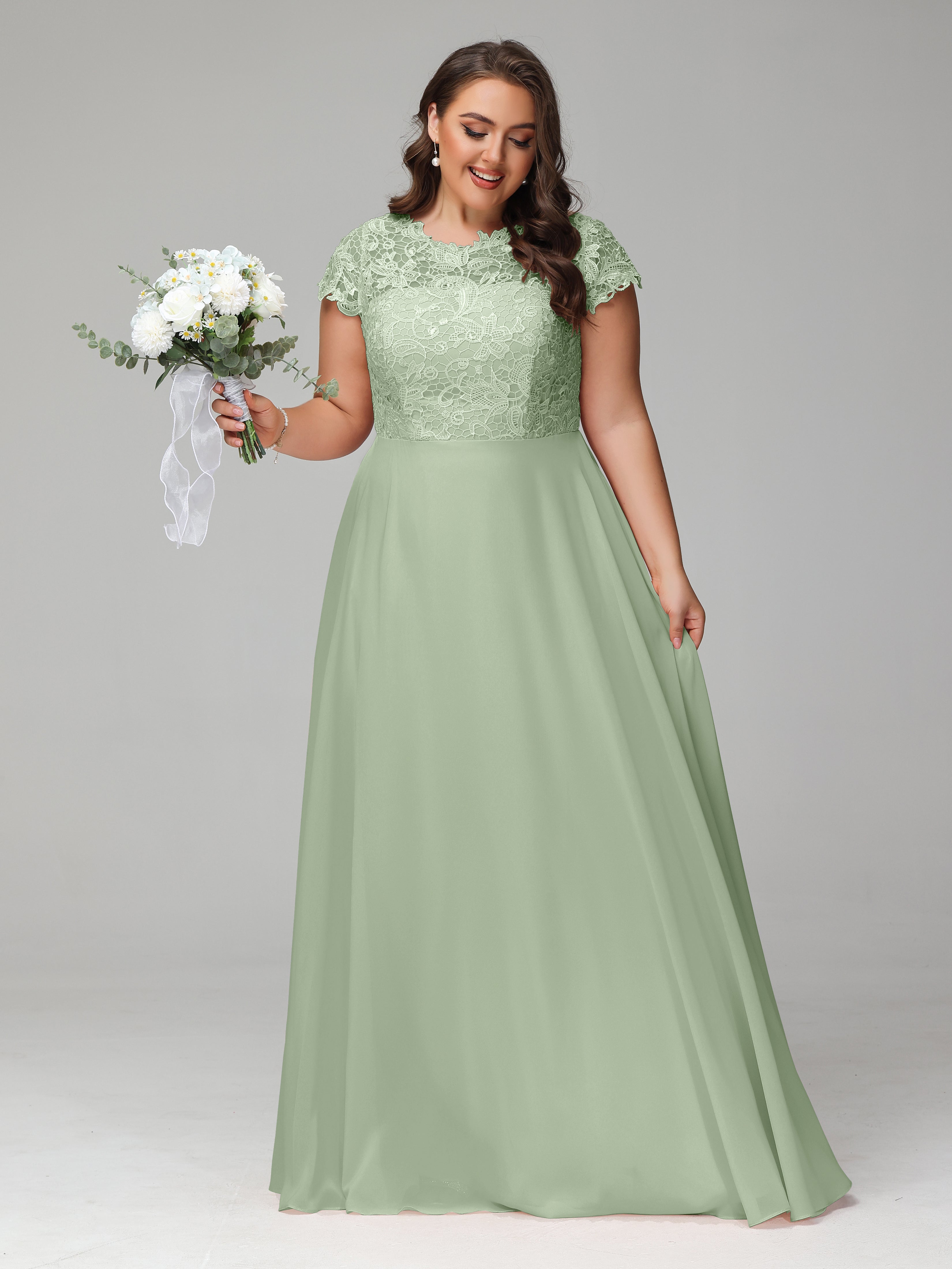 Crew Neck Delicate Chiffon Plus Size Mother of the Groom Dresses