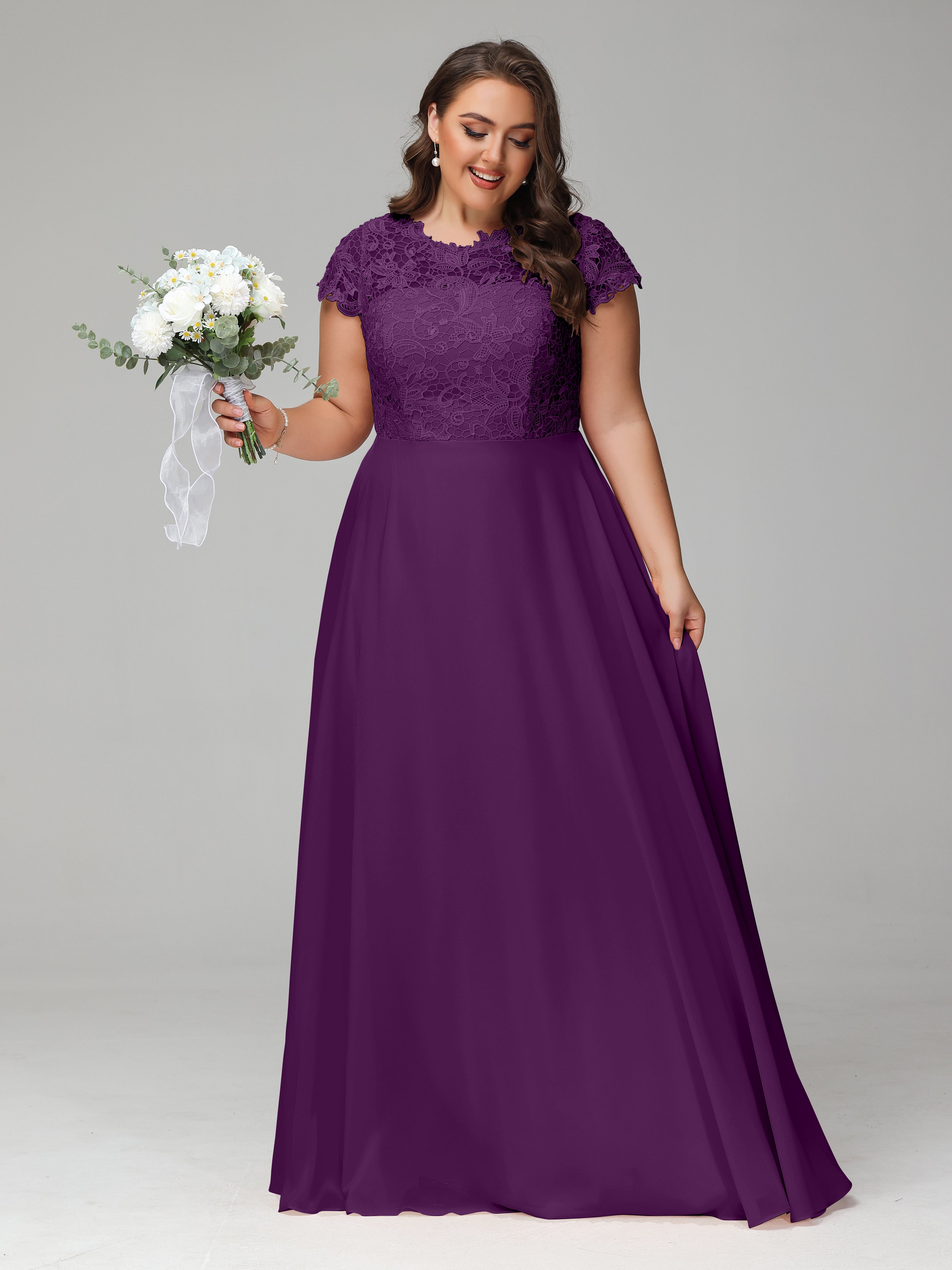 Crew Neck Delicate Chiffon Plus Size Mother of the Groom Dresses