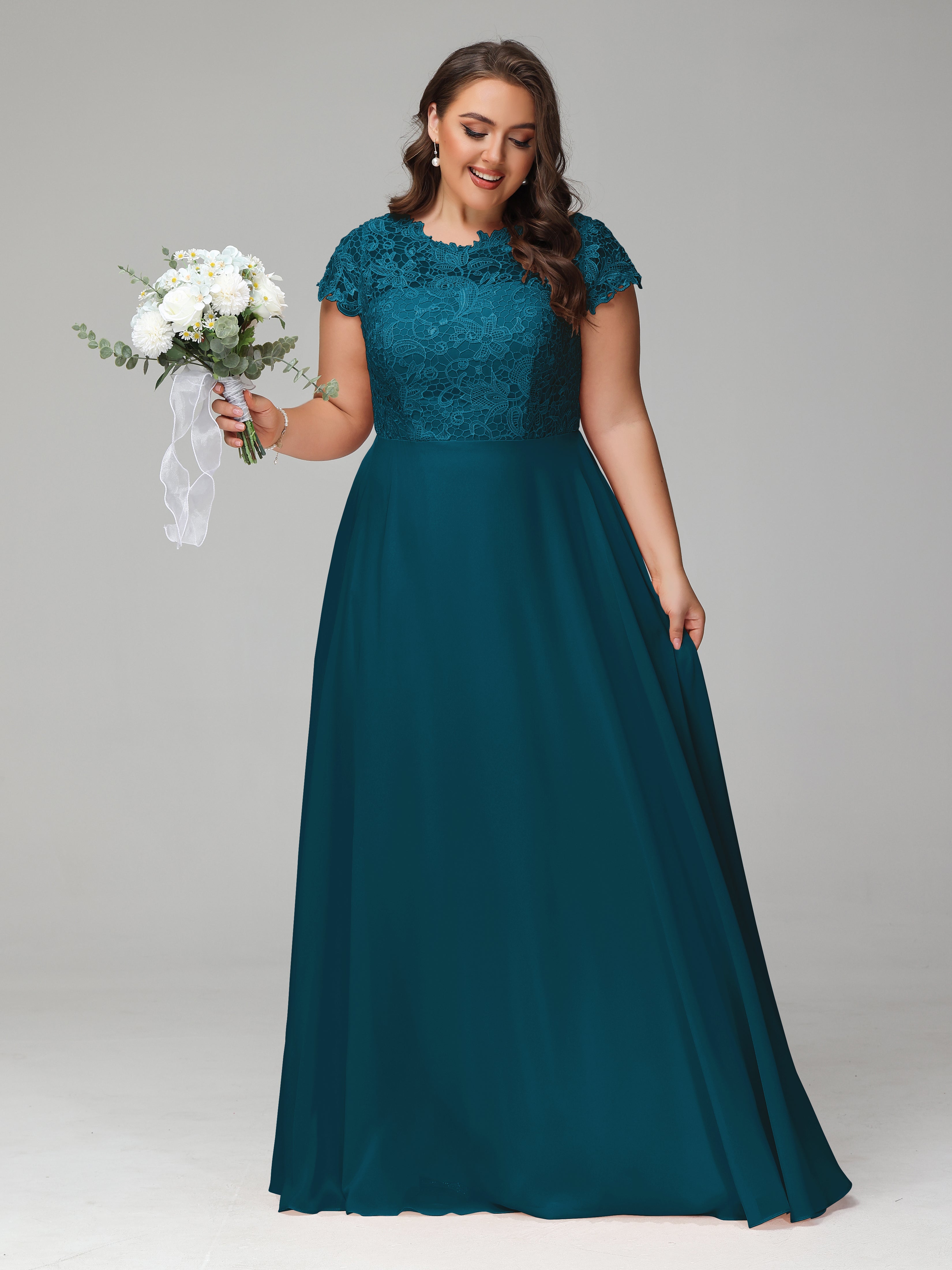 Crew Neck Delicate Chiffon Plus Size Mother of the Groom Dresses