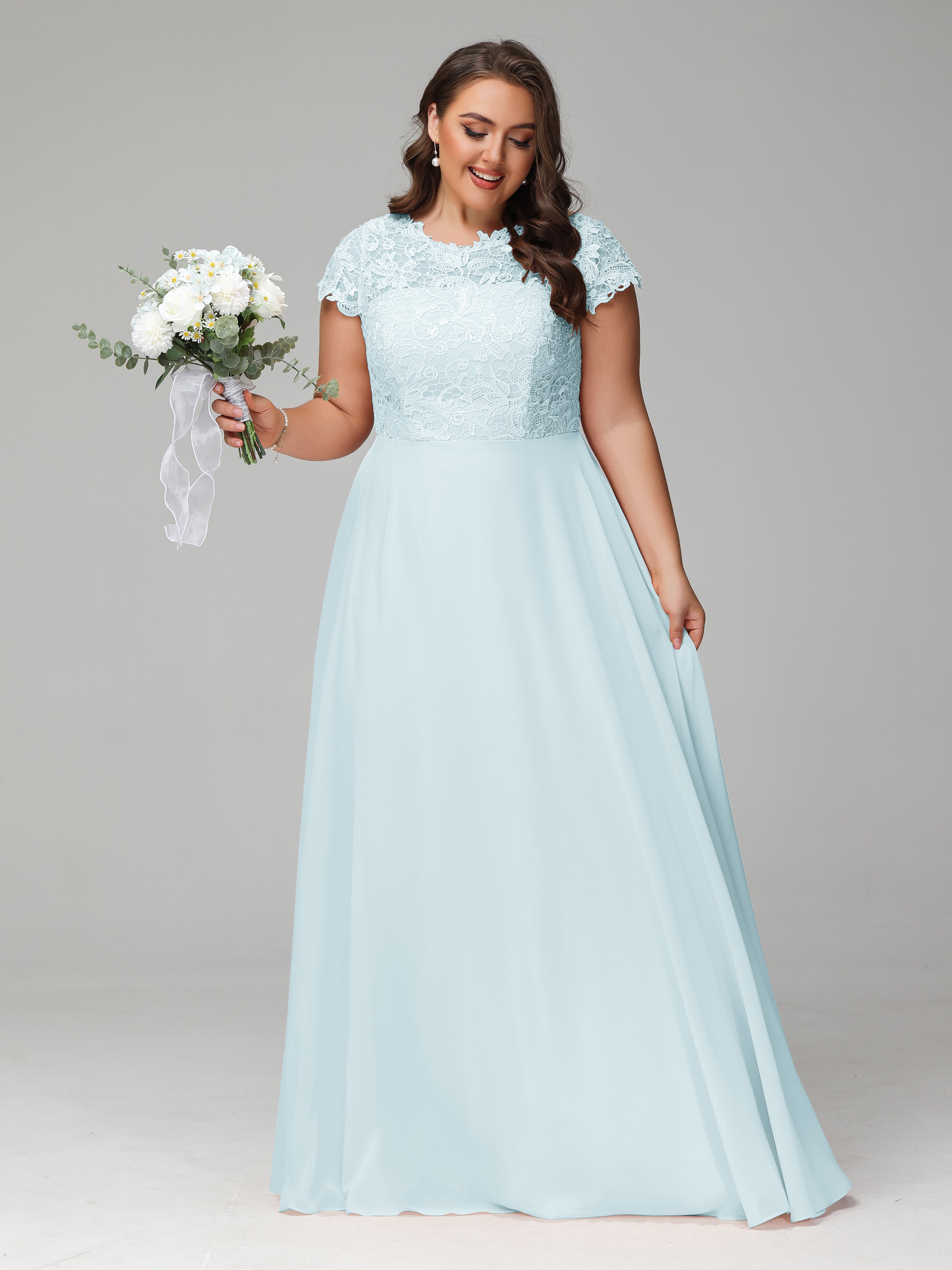 Crew Neck Delicate Chiffon Plus Size Mother of the Groom Dresses