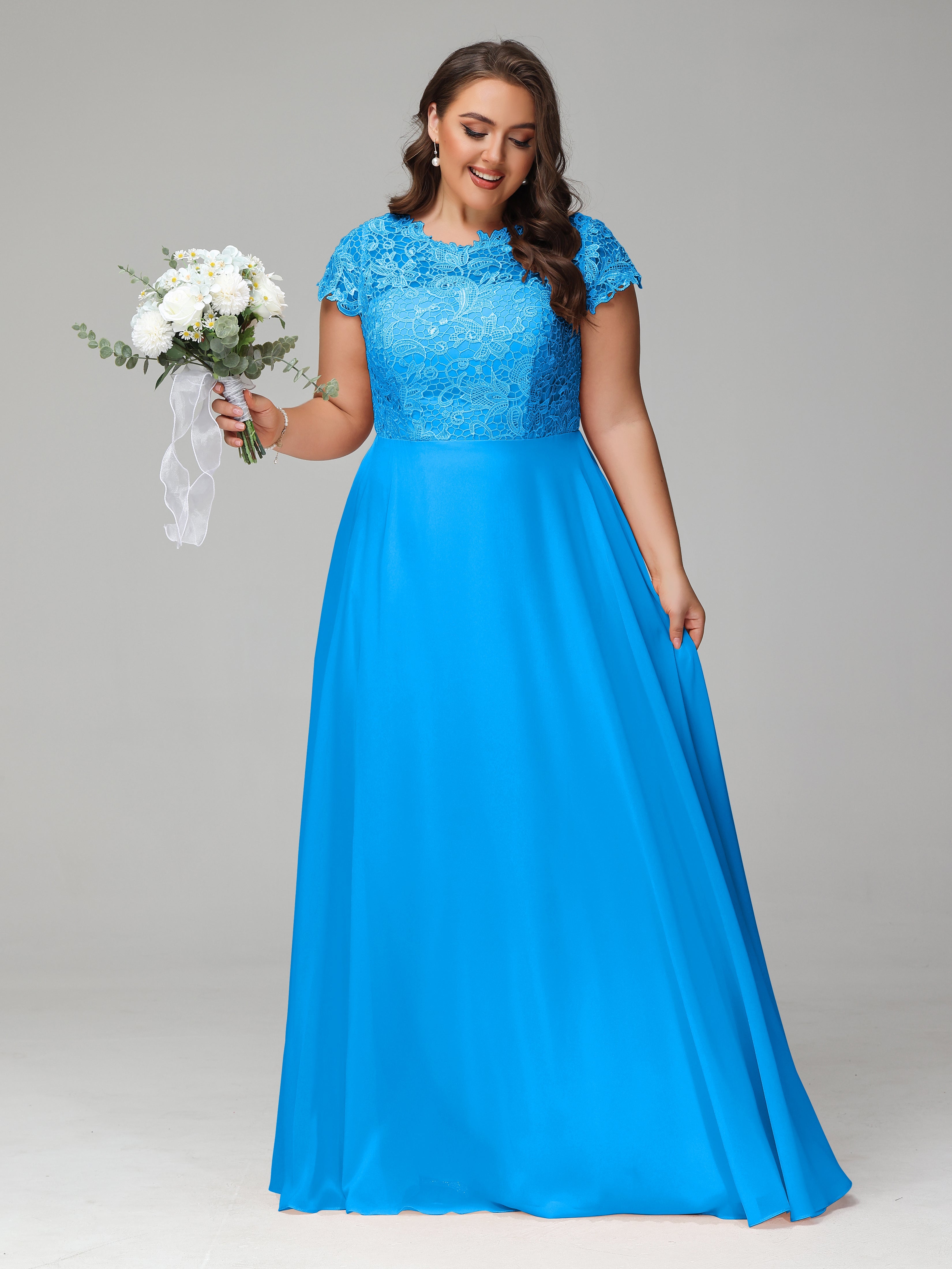 Crew Neck Delicate Chiffon Plus Size Mother of the Groom Dresses
