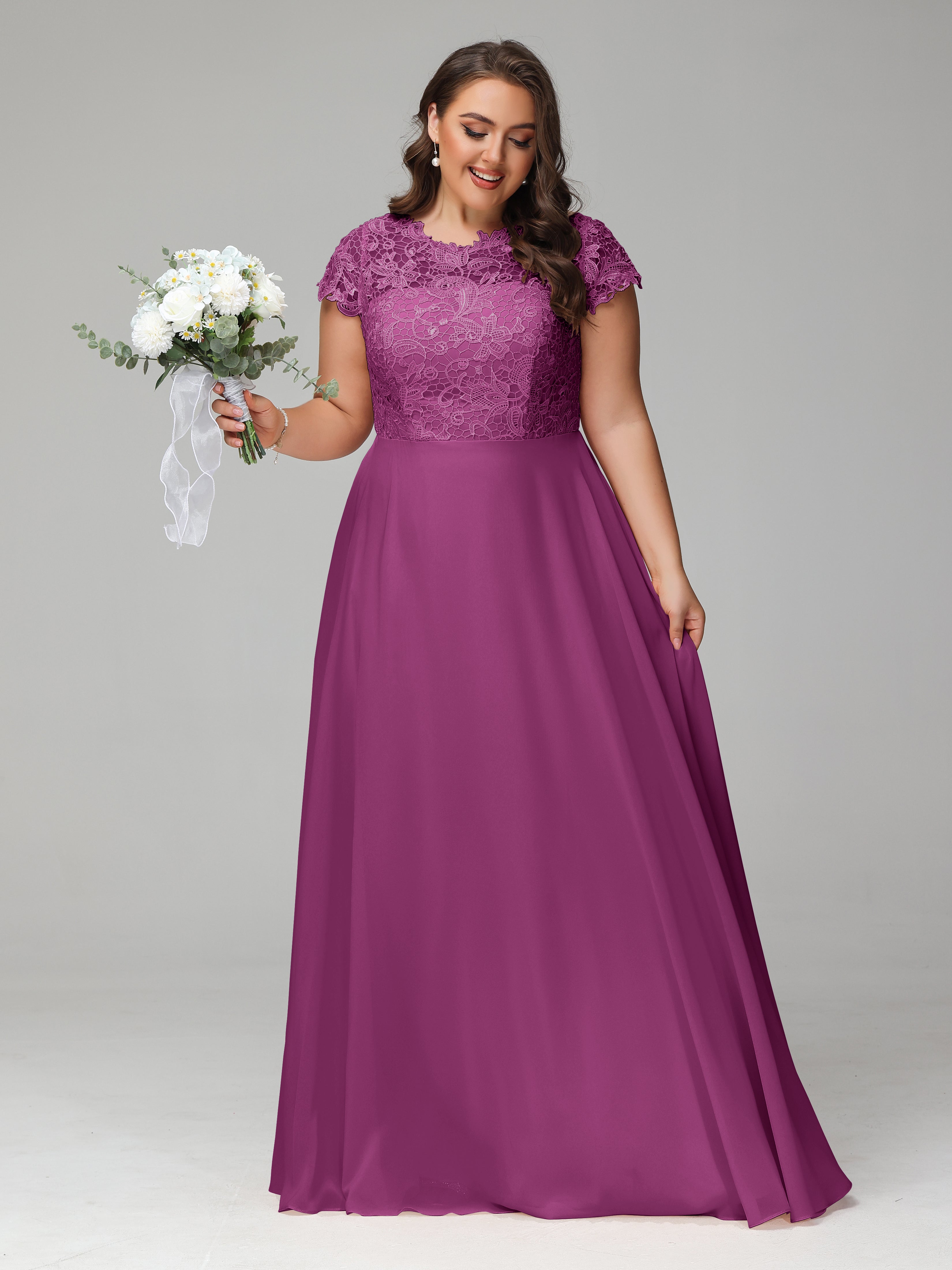 Crew Neck Delicate Chiffon Plus Size Mother of the Groom Dresses