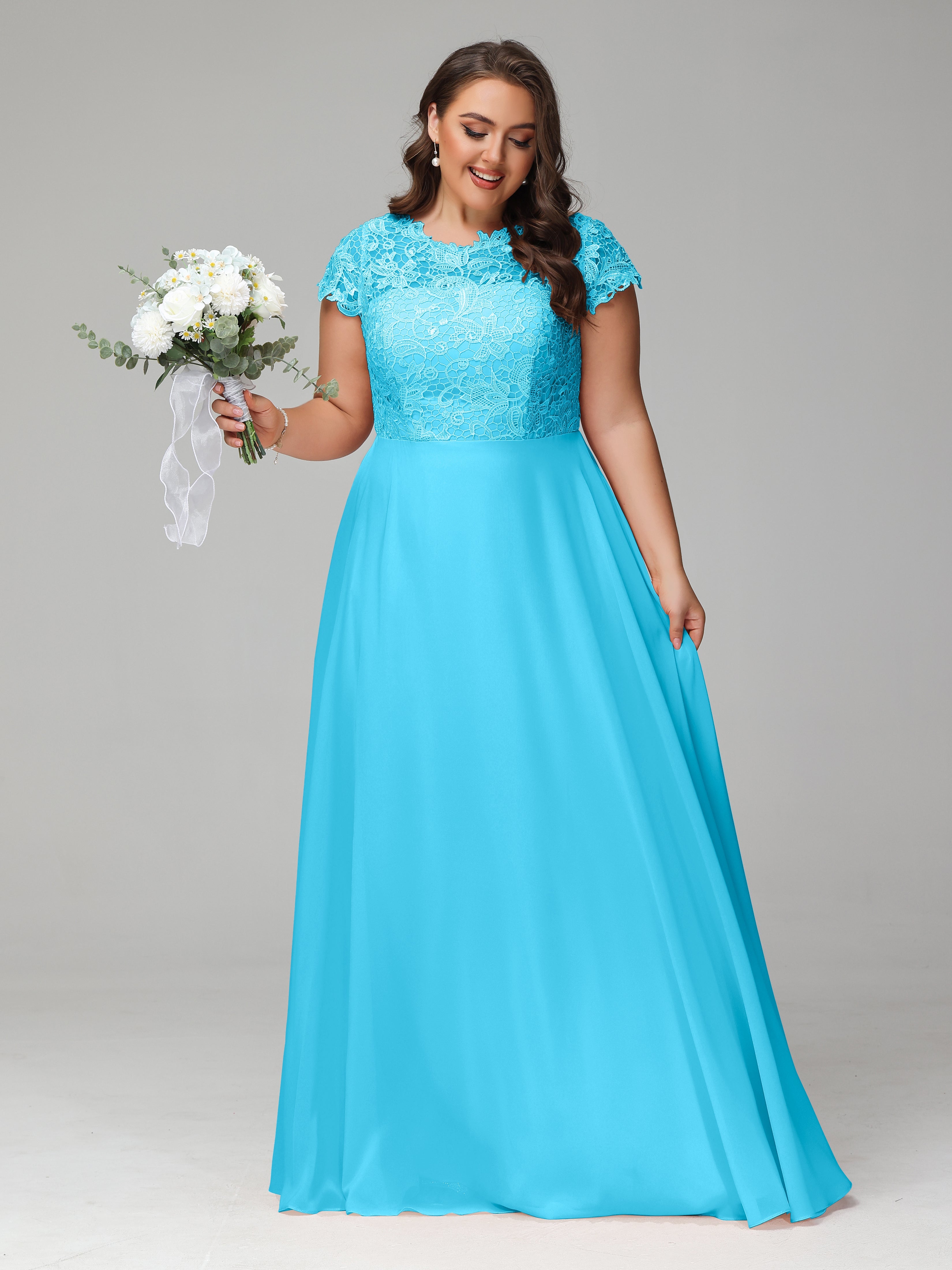 Crew Neck Delicate Chiffon Plus Size Mother of the Groom Dresses