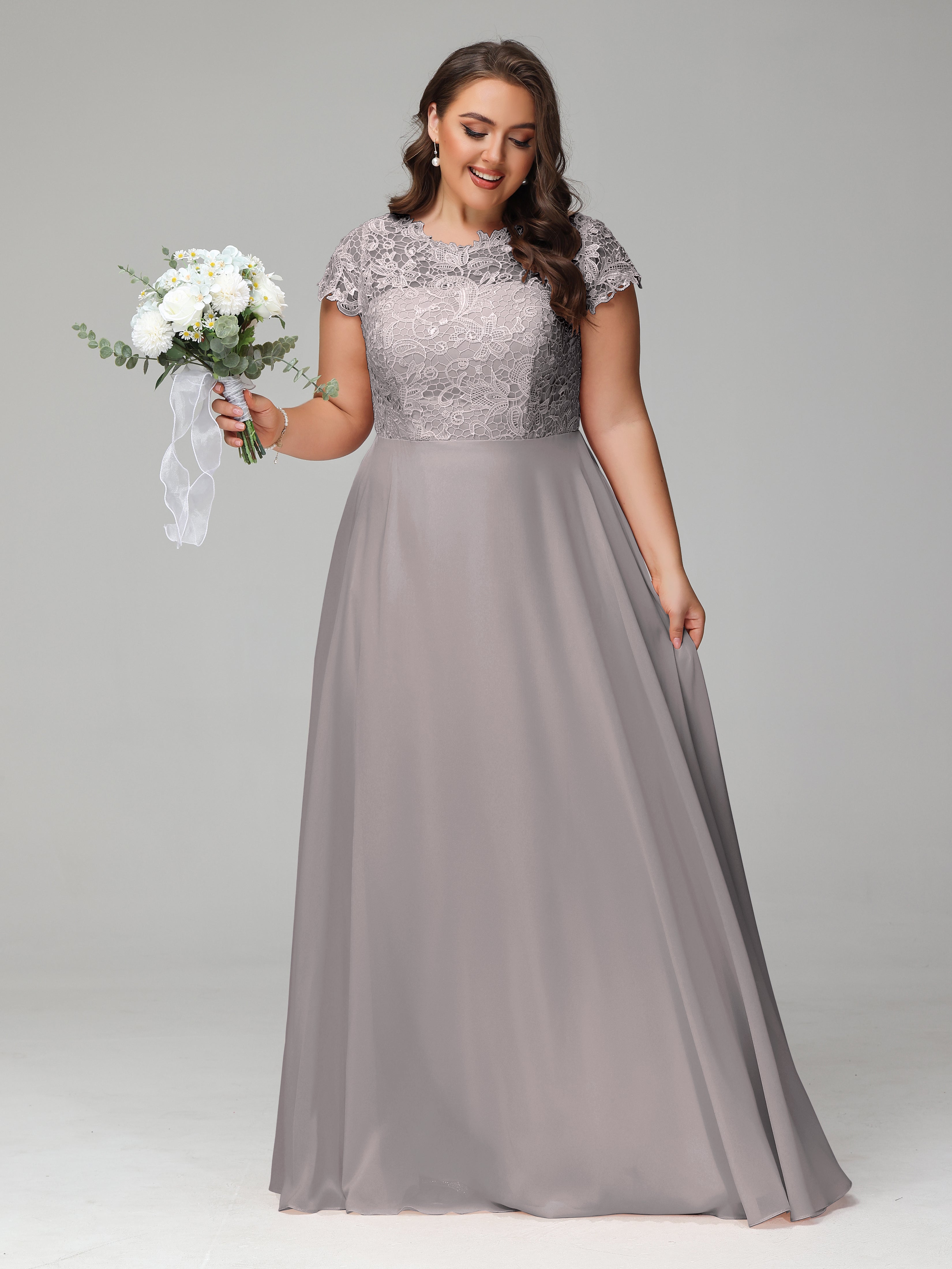 Crew Neck Delicate Chiffon Plus Size Mother of the Groom Dresses