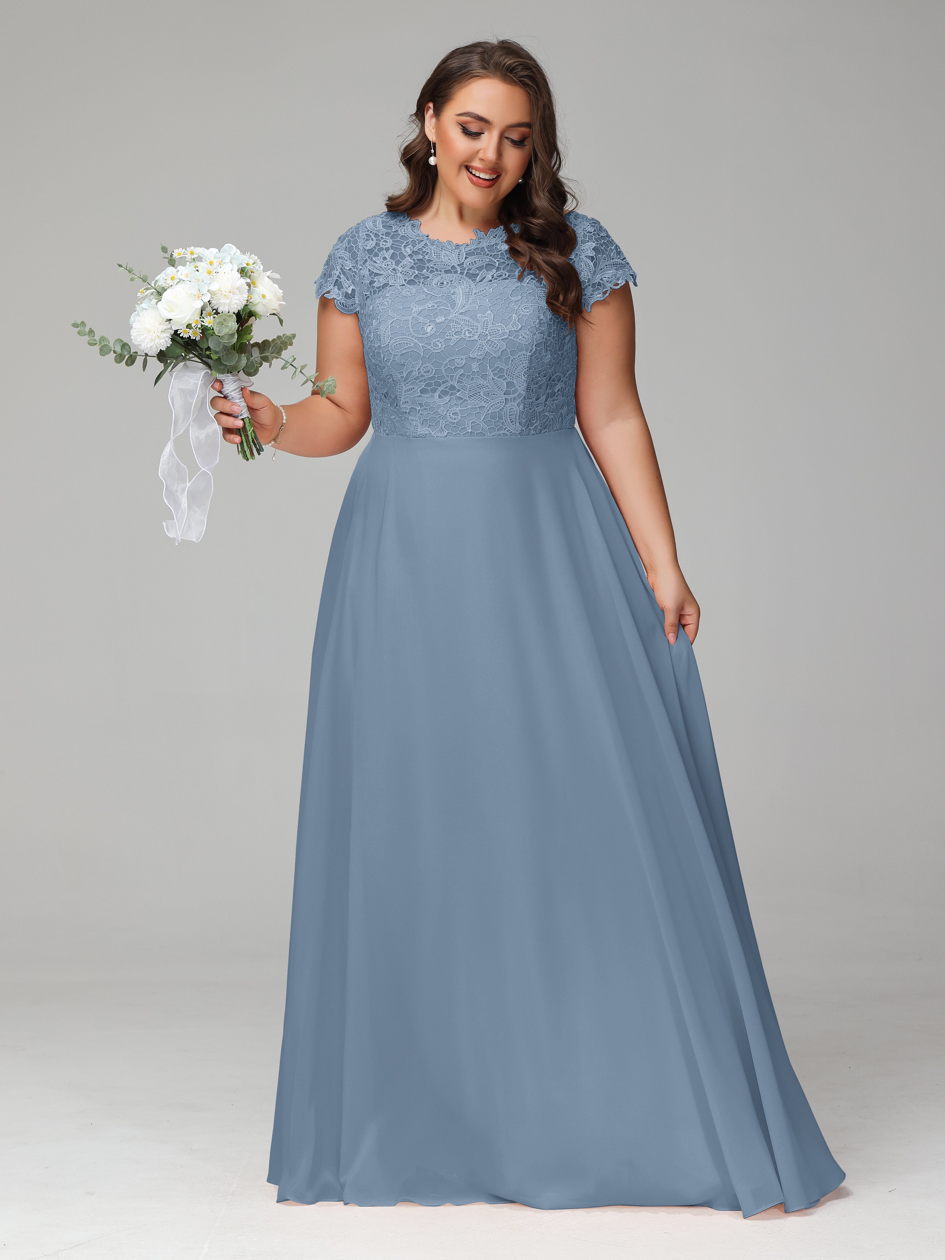 Crew Neck Delicate Chiffon Plus Size Mother of the Groom Dresses