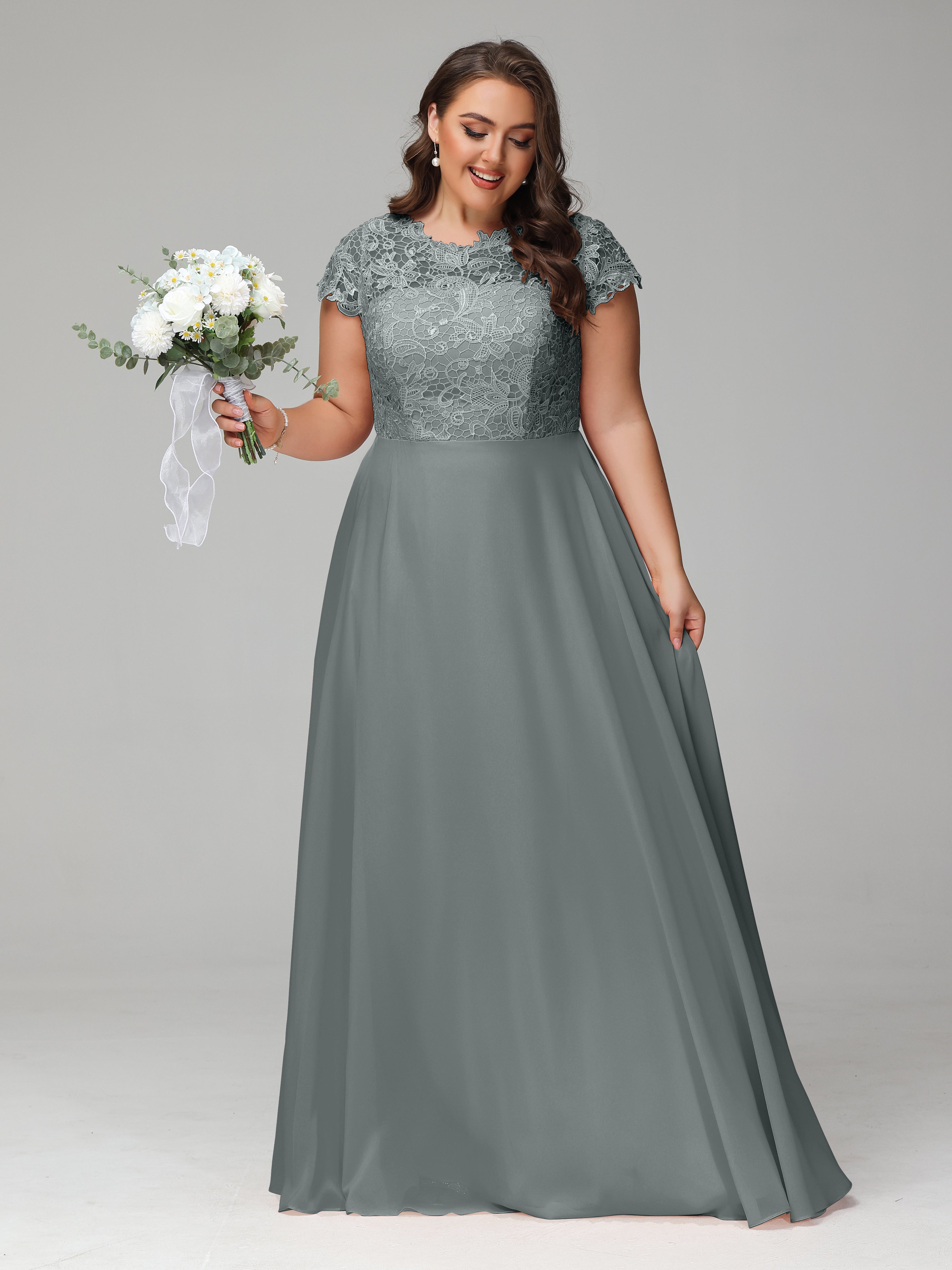 Crew Neck Delicate Chiffon Plus Size Mother of the Groom Dresses