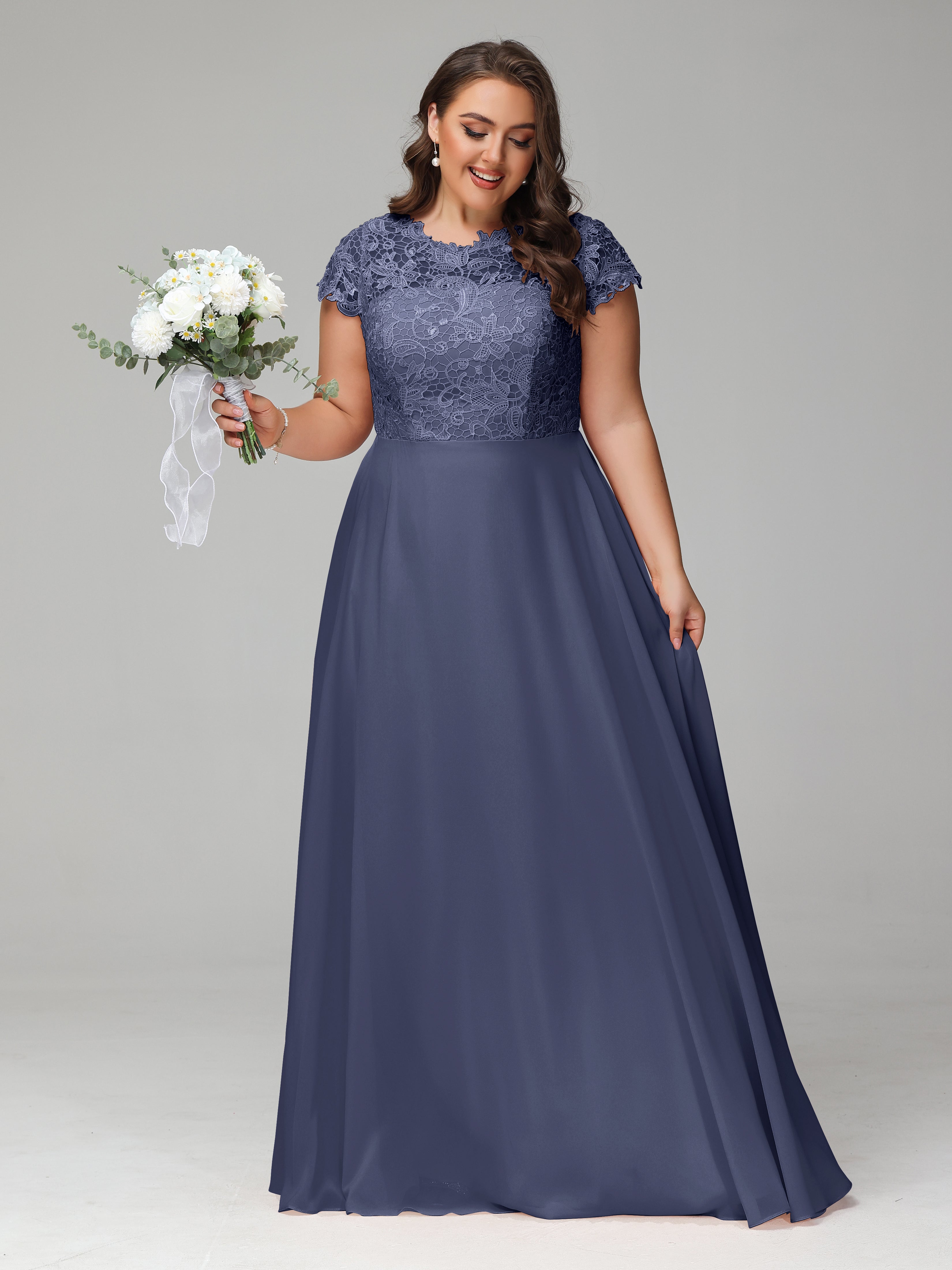 Crew Neck Delicate Chiffon Plus Size Mother of the Groom Dresses