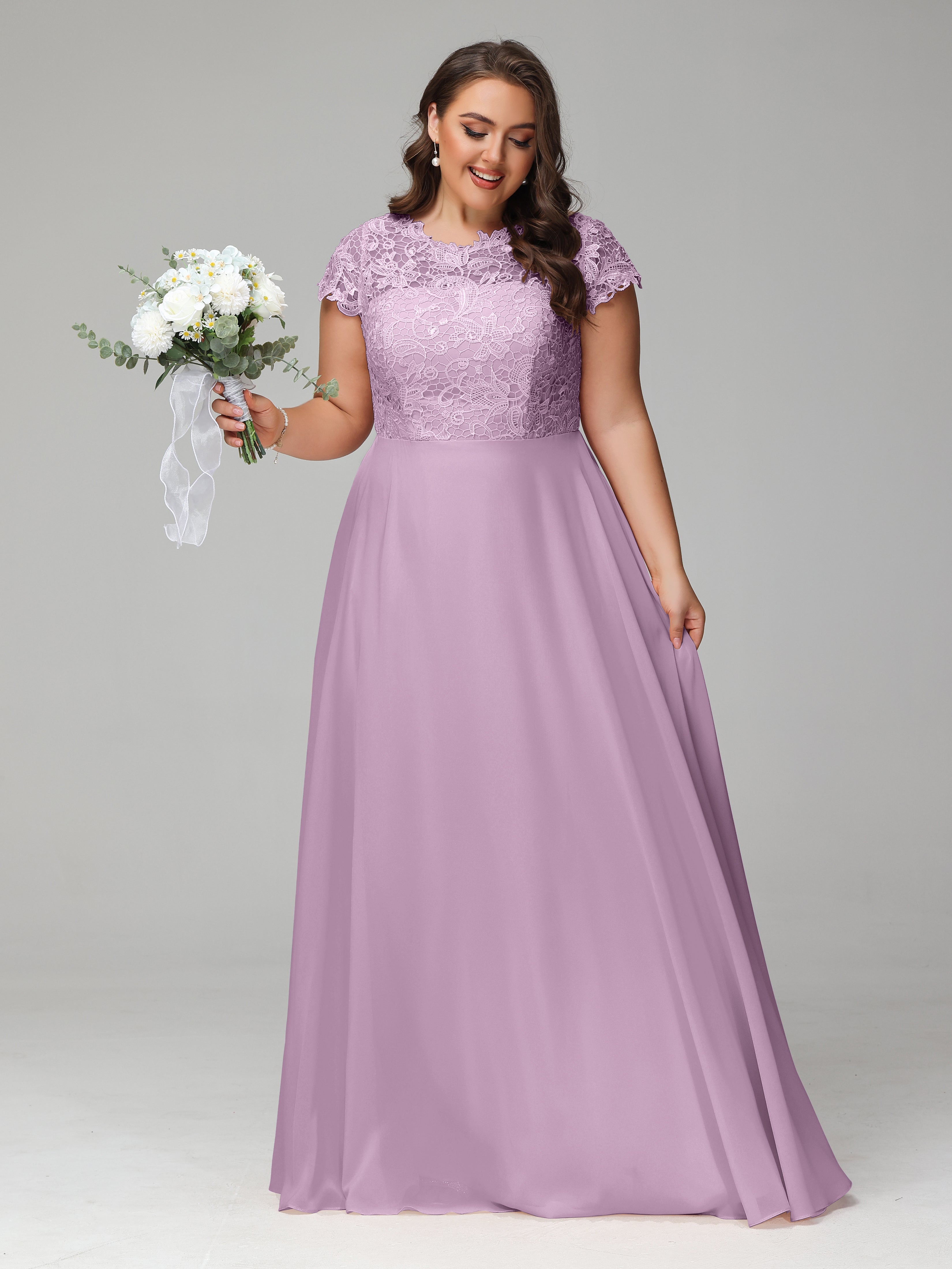 Crew Neck Delicate Chiffon Plus Size Mother of the Groom Dresses