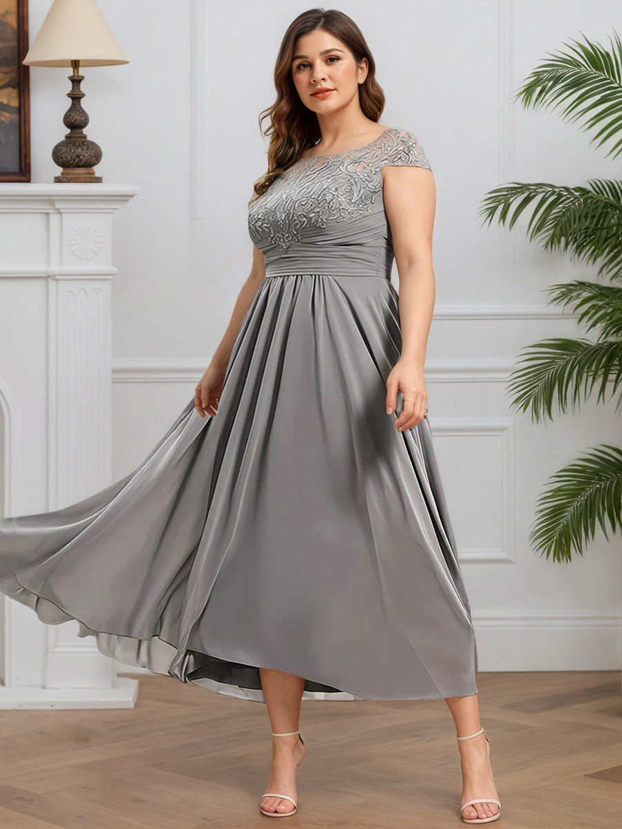 Cicinia Gray Prom Dresses Long Chiffon Lace A-line Zipper Back Plus Size