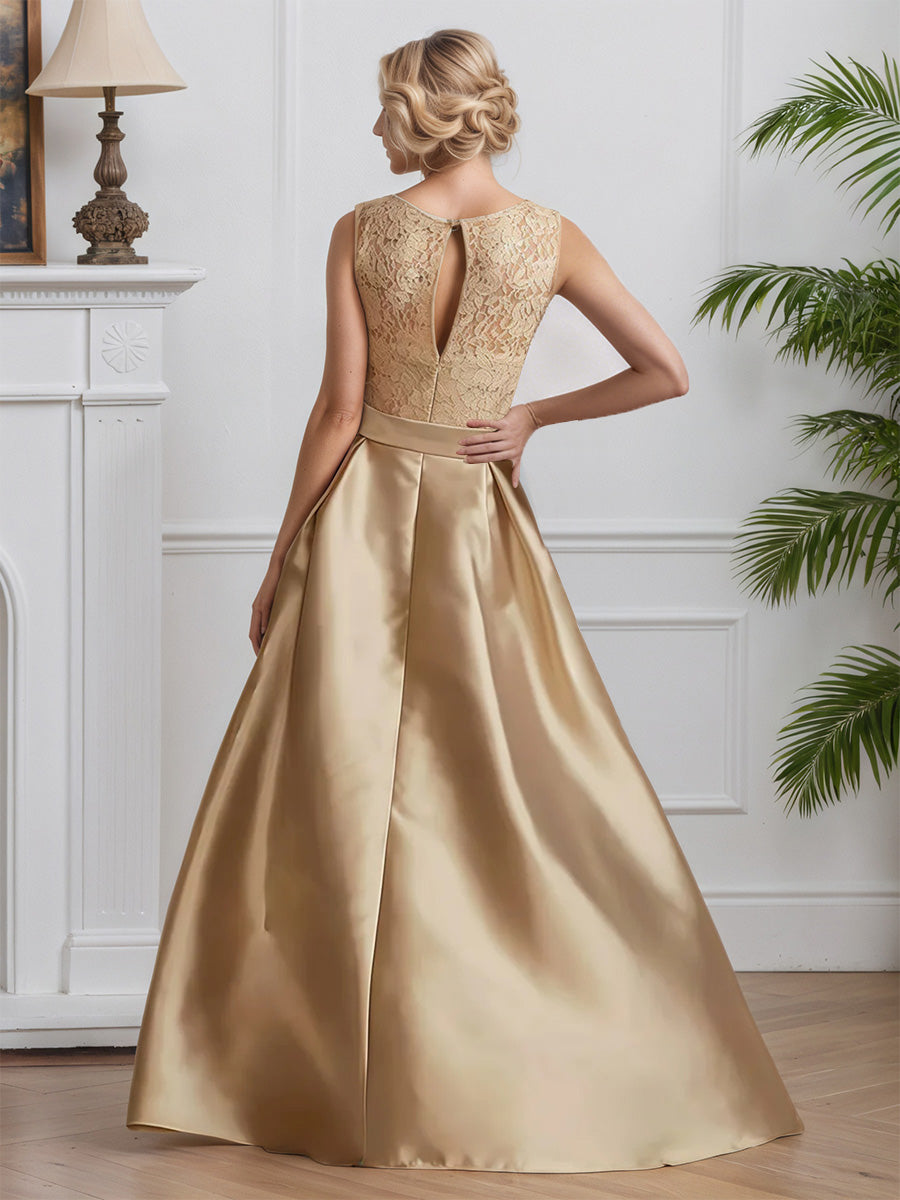 Cicinia Champagne Mother Of The Bride Dress Long Satin Lace A-line Sleeveless