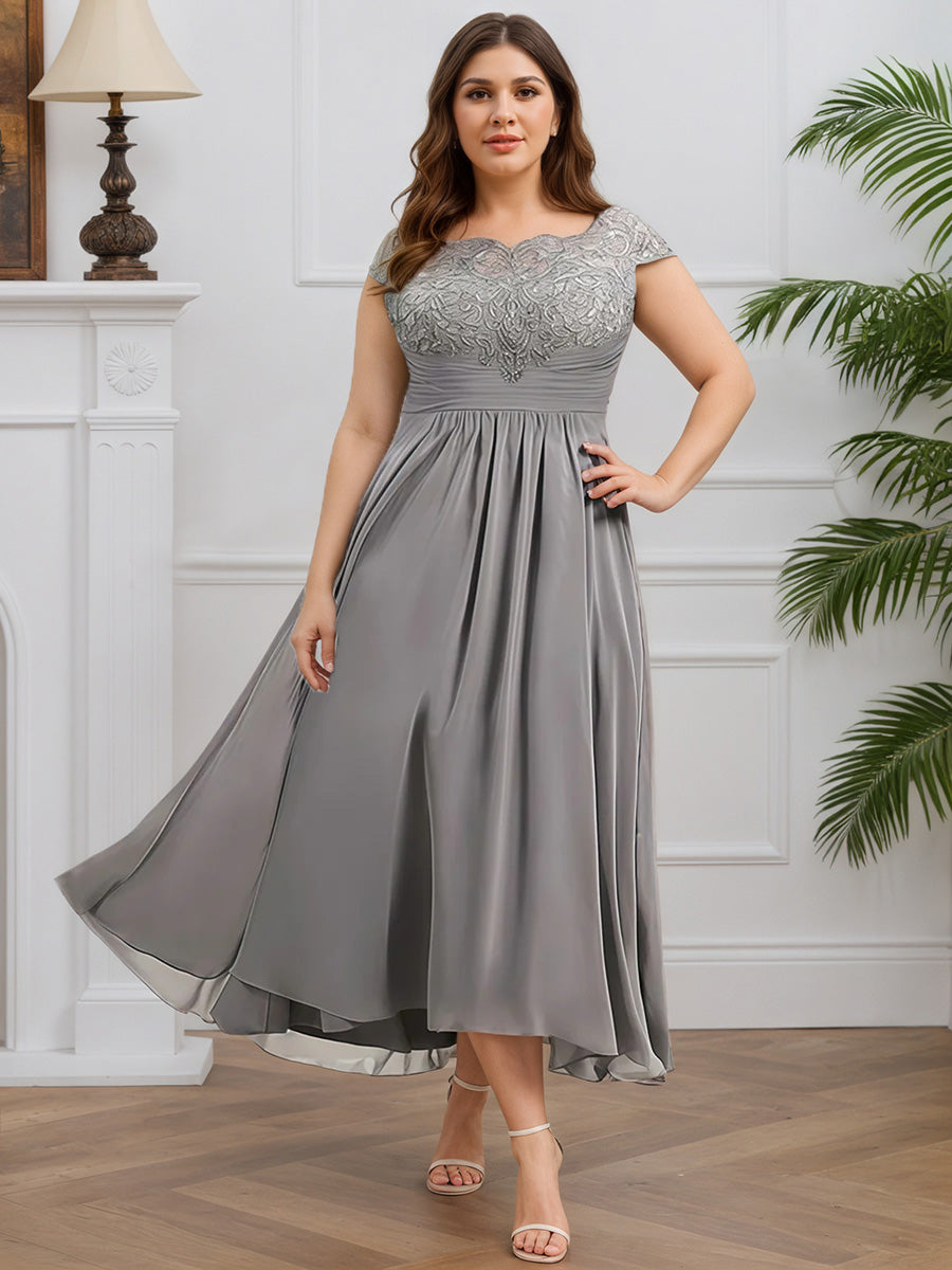 Cicinia Gray Mother of The Bride Dress Long Chiffon Lace A-Line Zipper Back Plus Size Cicinia Gray Mother of The Bride Dress Long Chiffon Lace A-Line Zipper Back Plus Size