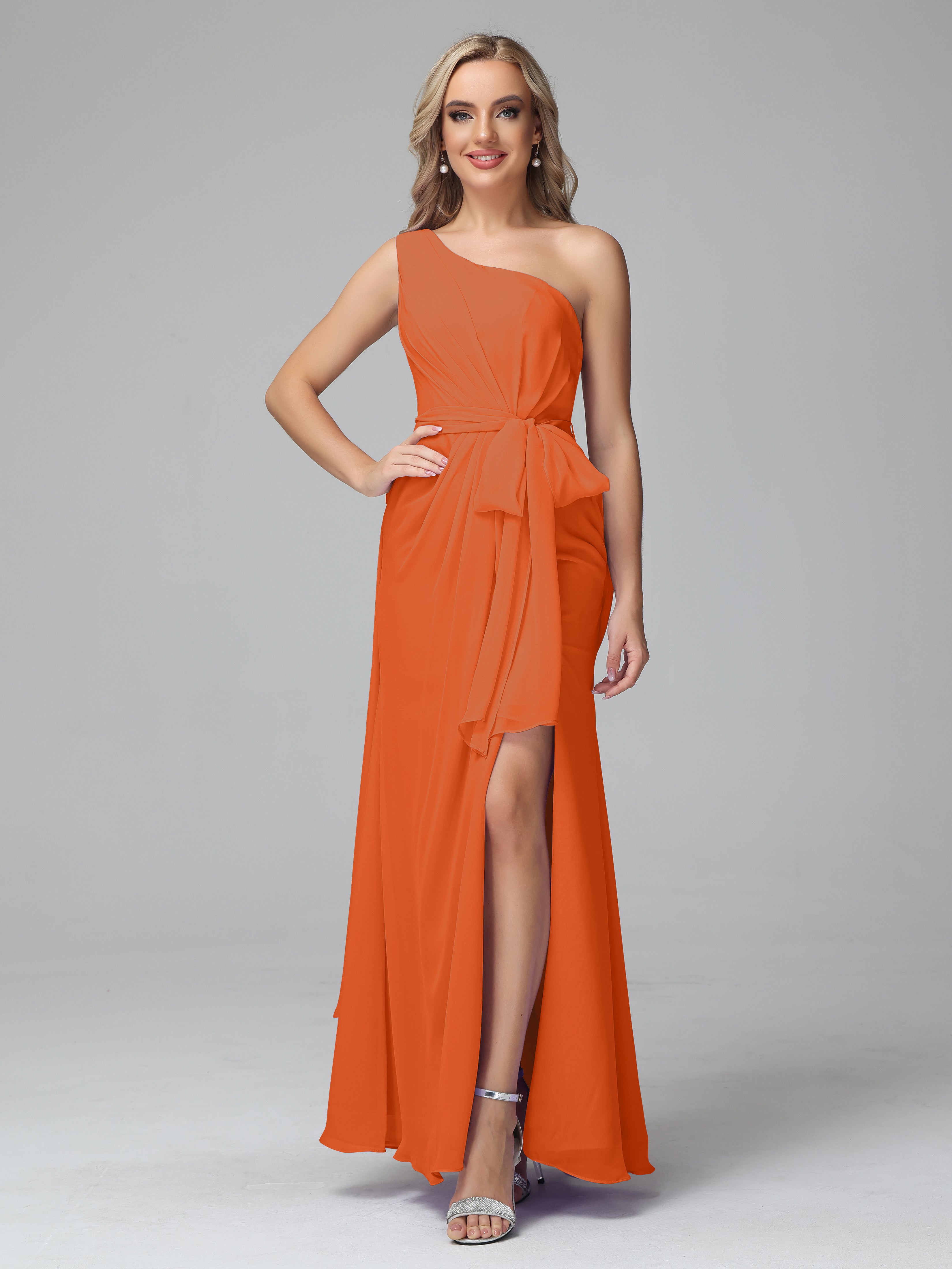 Daphne One Shoulder Chiffon Bridesmaid Dresses With Split