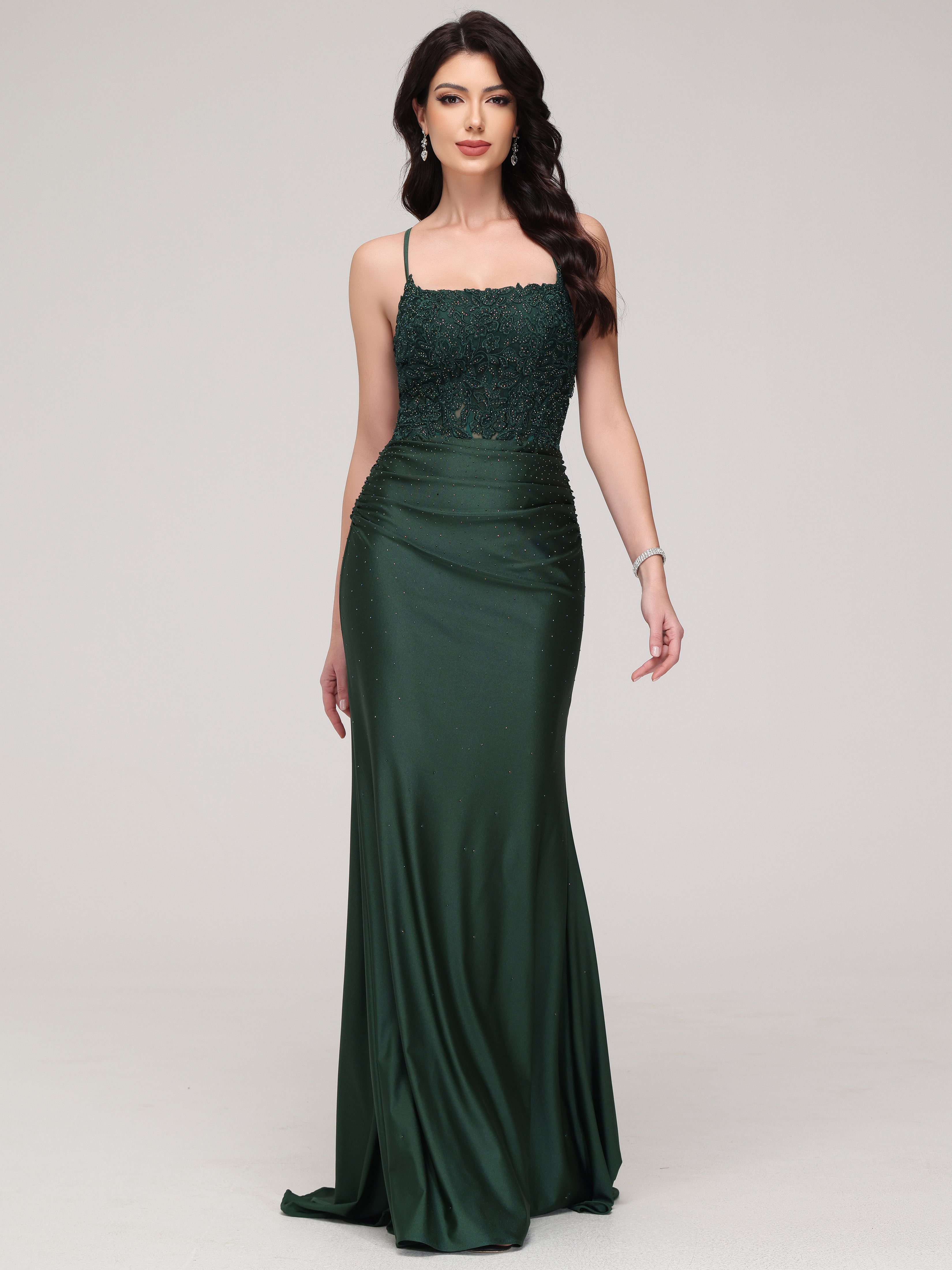 Dark Green Spaghetti Straps Mermaid Backless Prom Dress Dark Green Spaghetti Straps Mermaid Backless Prom Dress