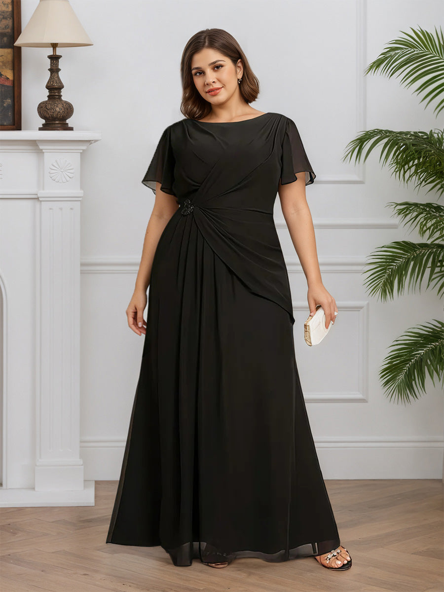Cicinia Black Mother Of The Groom Dress Long Chiffon Sheath Short Sleeves Floor Length Plus Size