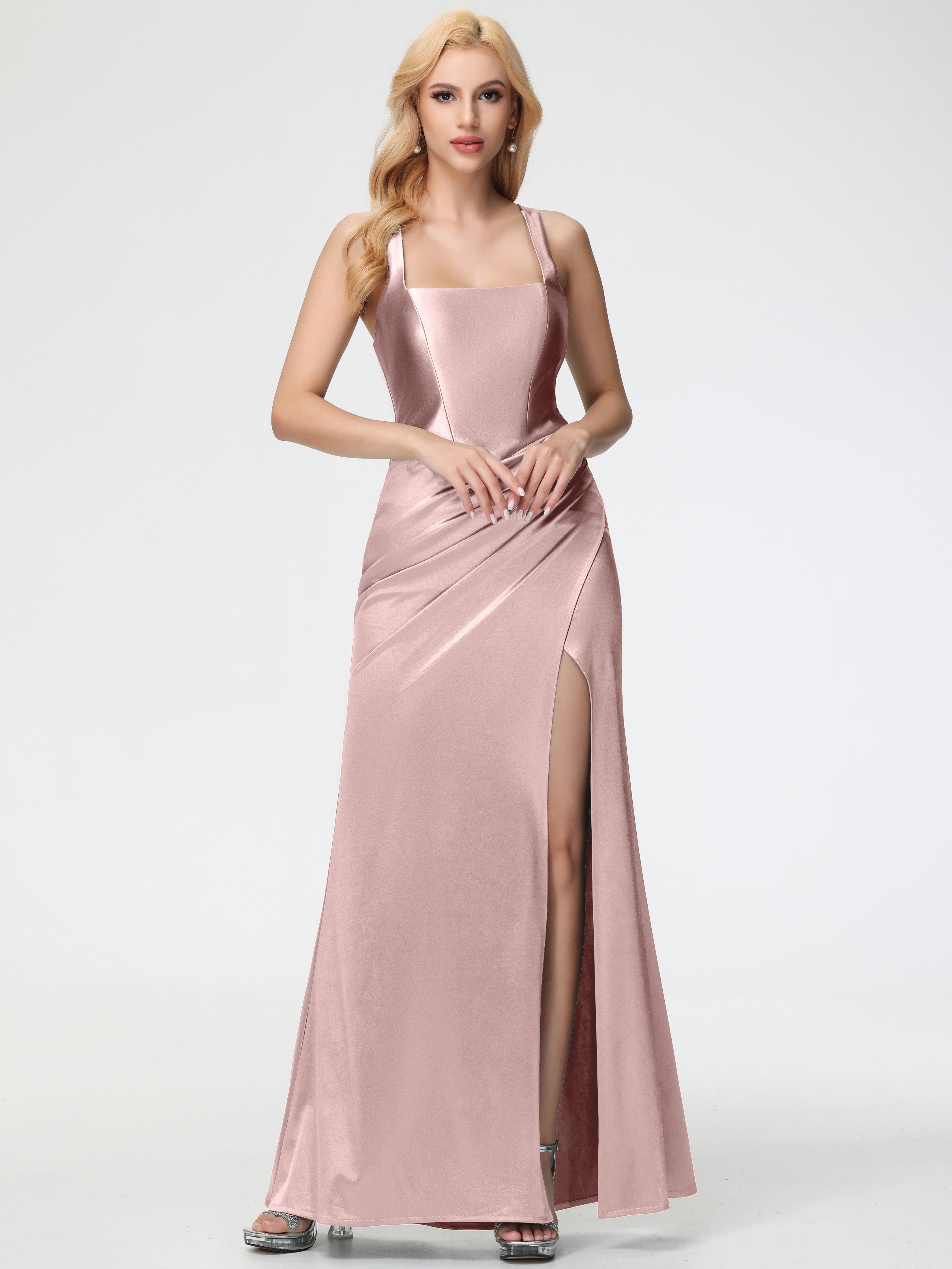 Dusty Rose Prom Dresses Straps Ruched Floor Length Sheath Prom Dress W Dusty Rose Prom Dresses Straps Ruched Floor Length Sheath Prom Dress W