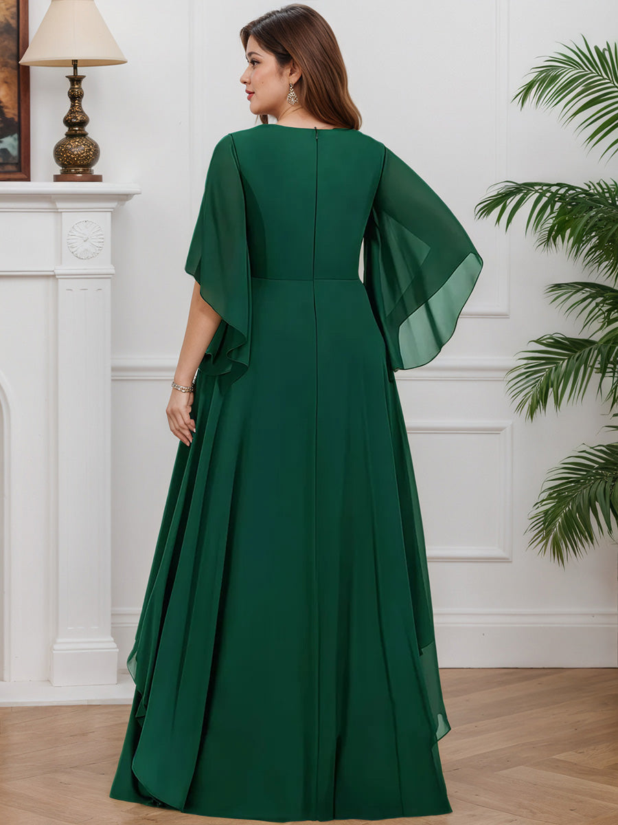 Cicinia Dark Green Mother Of The Groom Dress Long Chiffon Beaded A-line V-neck Plus Size