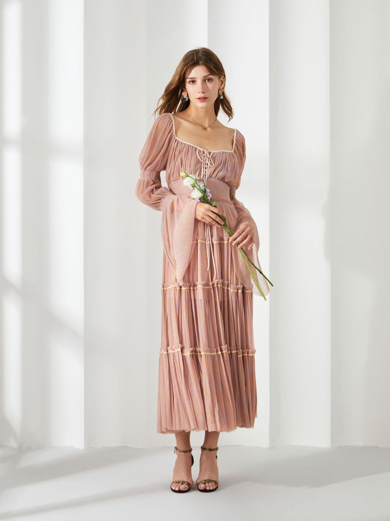 Elegant Amber Square Neck Long Sleeves Formal Dress