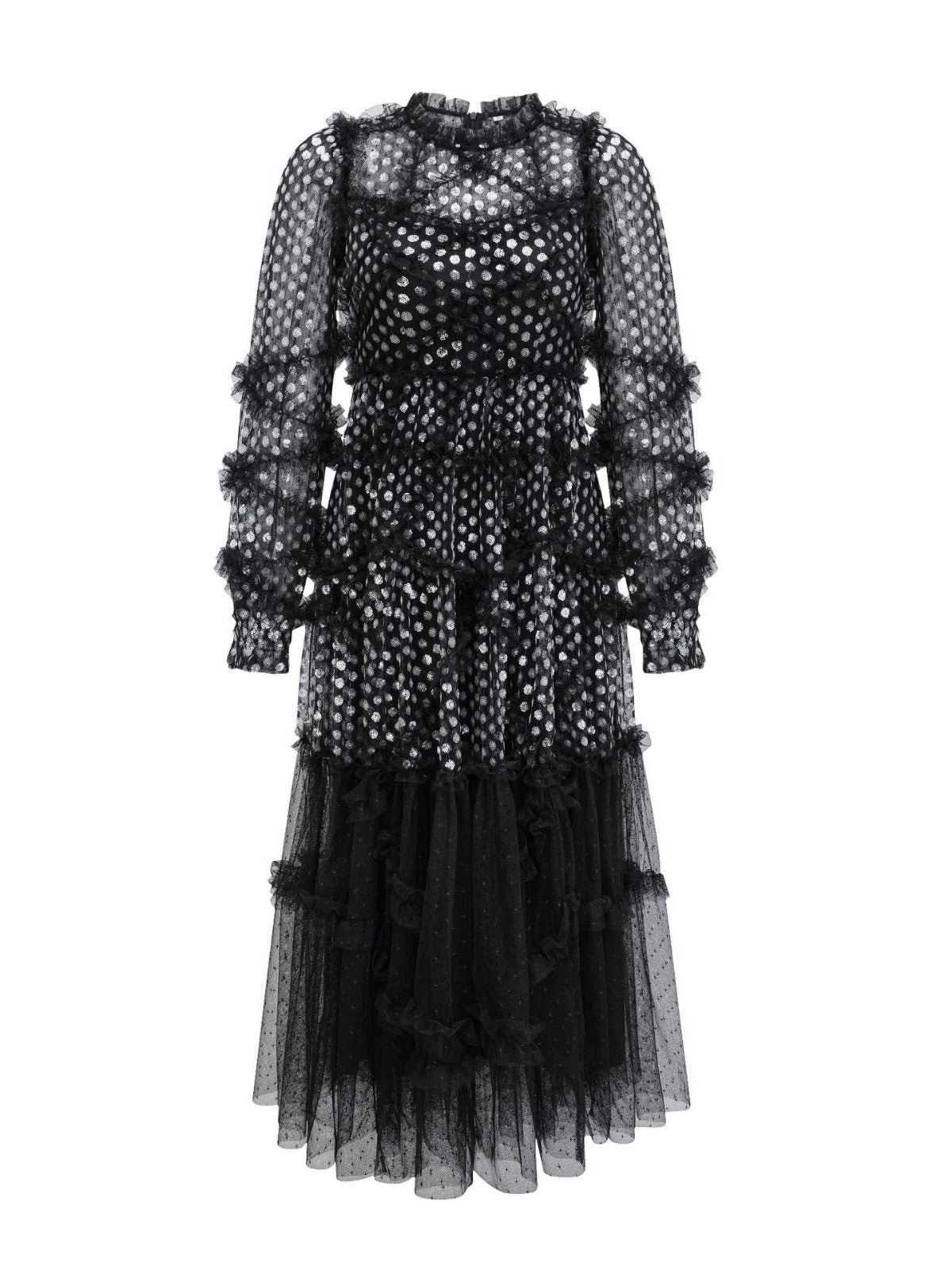 Black Elegant Mesh Embroidery Sequins Long Sleeve Prom Dress, Black / M Black Elegant Mesh Embroidery Sequins Long Sleeve Prom Dress, Black / M