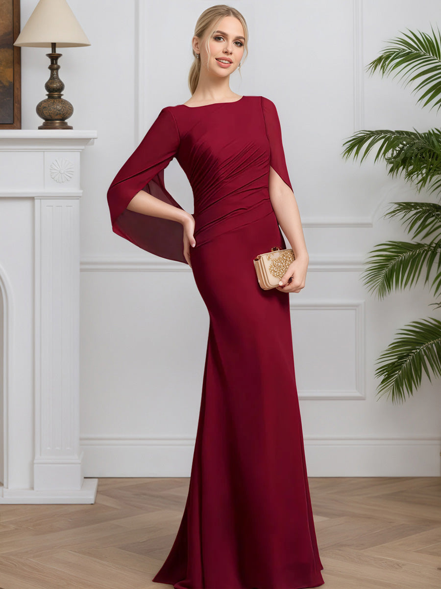 Cicinia Burgundy Mother Of The Bride Dress Long Chiffon Sheath Zipper Back