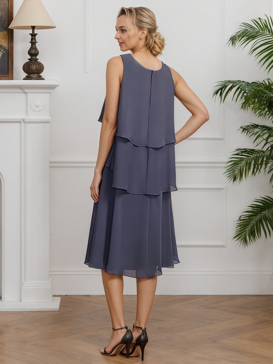 Cicinia Stormy Mother Of The Groom Dress With Jacket Short Chiffon A-line Knee Length