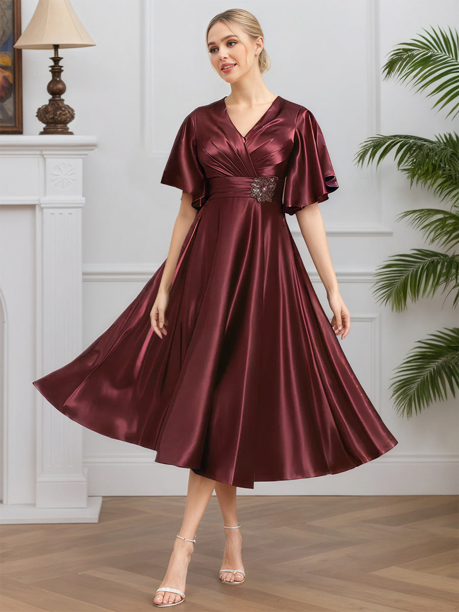 Cicinia Cabernet Mother Of The Groom Dress With Jacket Long Chiffon Lace A-line Tea Length Classy