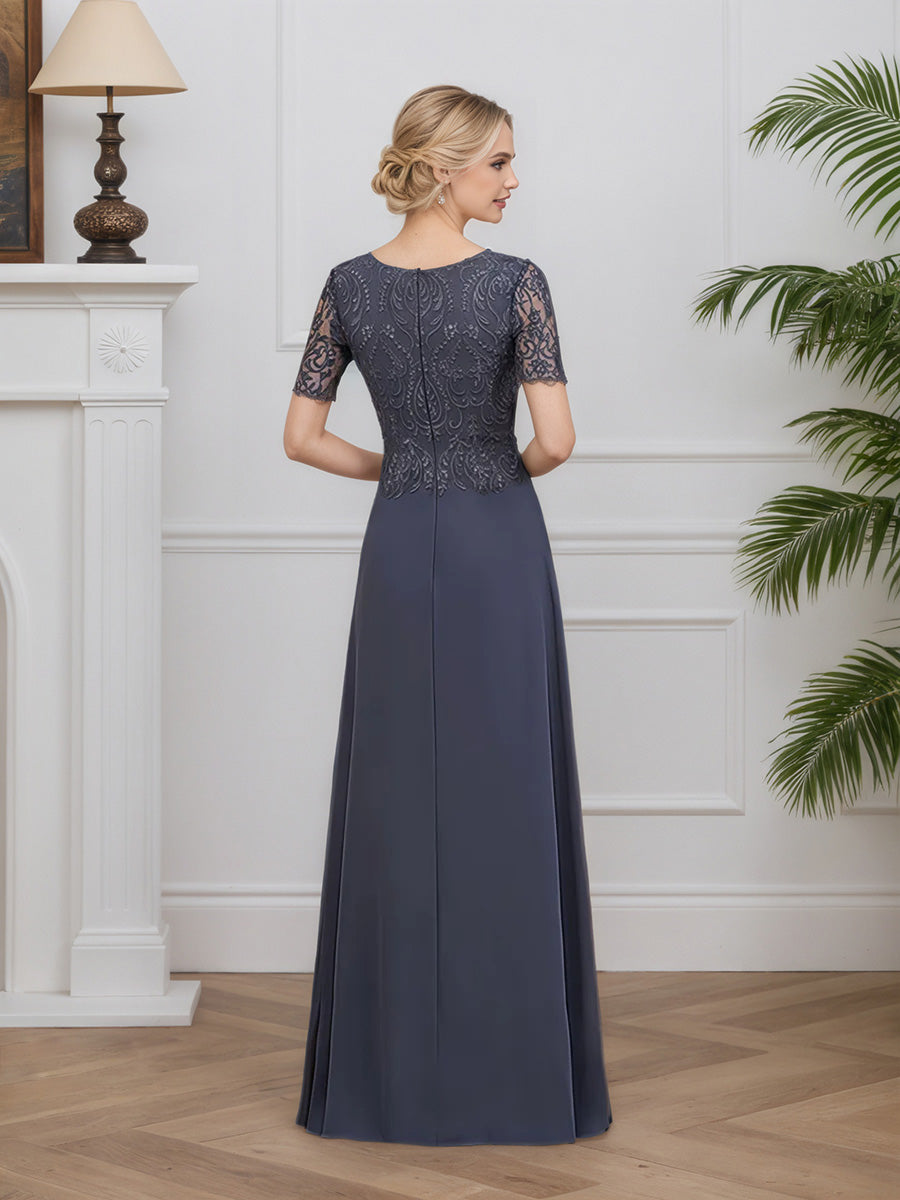 Cicinia Stormy Mother Of The Bride Dress Long Chiffon Lace A-line Zip Back Floor Length