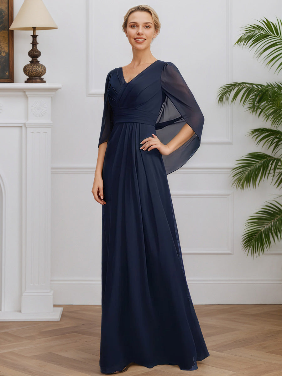 Cicinia Dark Navy Mother Of The Bride Dress Long Chiffon A-line Floor Length V-neck