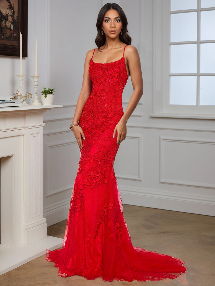 red dresses for party wear Cicinia Red Prom Dresses Tulle Spaghetti Straps Appliquess Party Dress