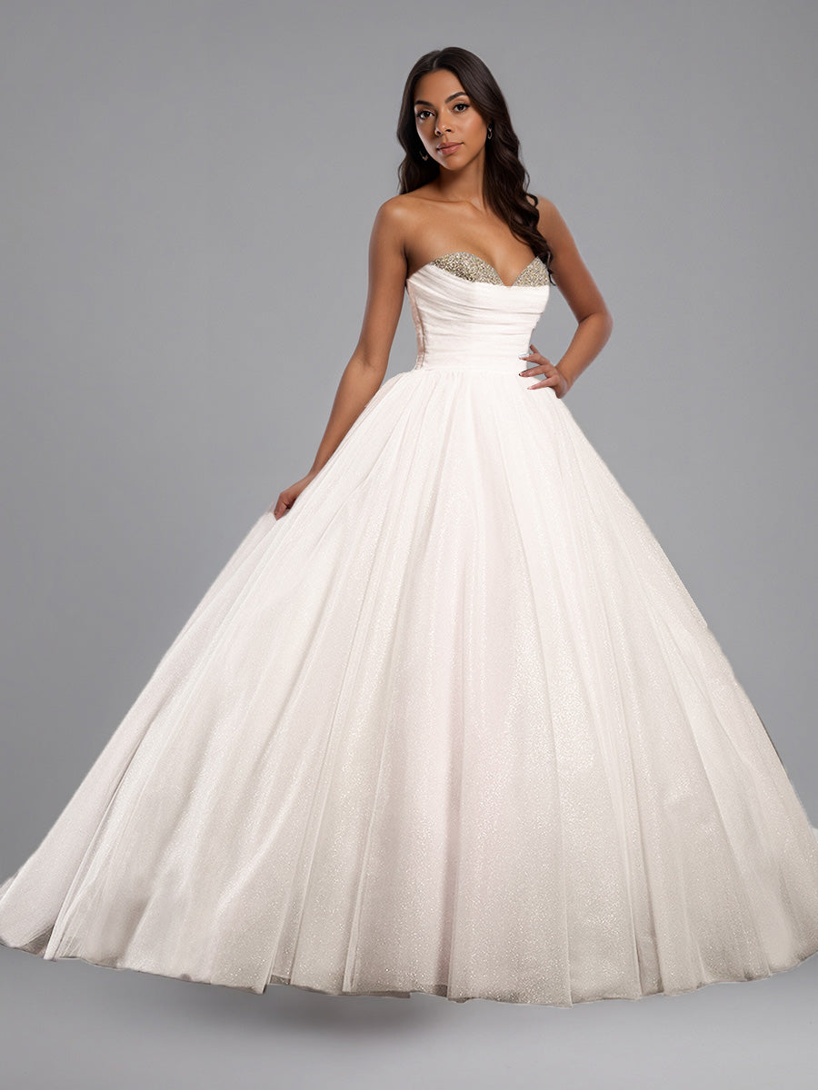 Princess Sleeveless Sweetheart Beading A Line Ivory Wedding Dresses