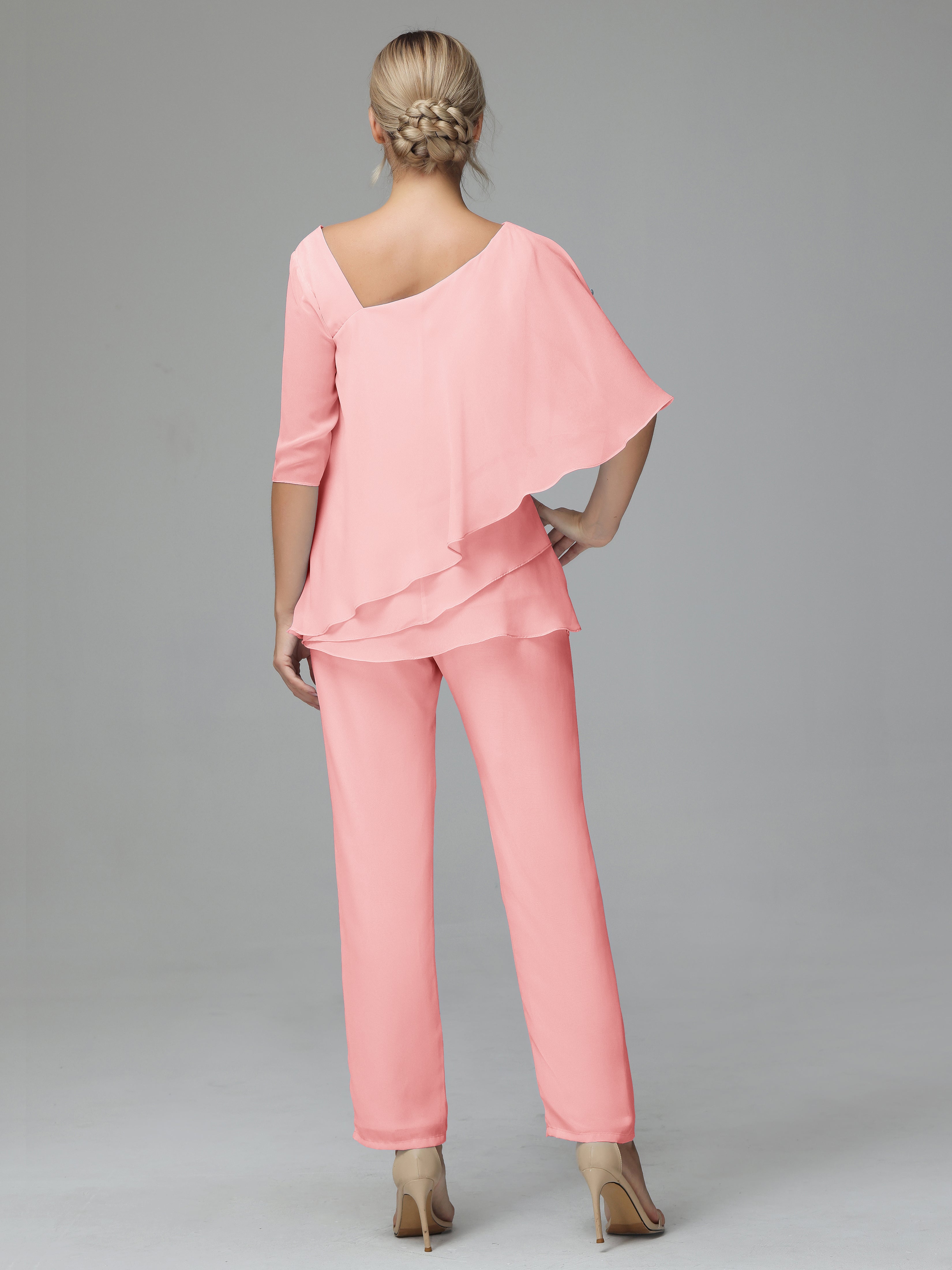 Half Sleeves Chiffon Mother Of The Bride Dress Pant Suits