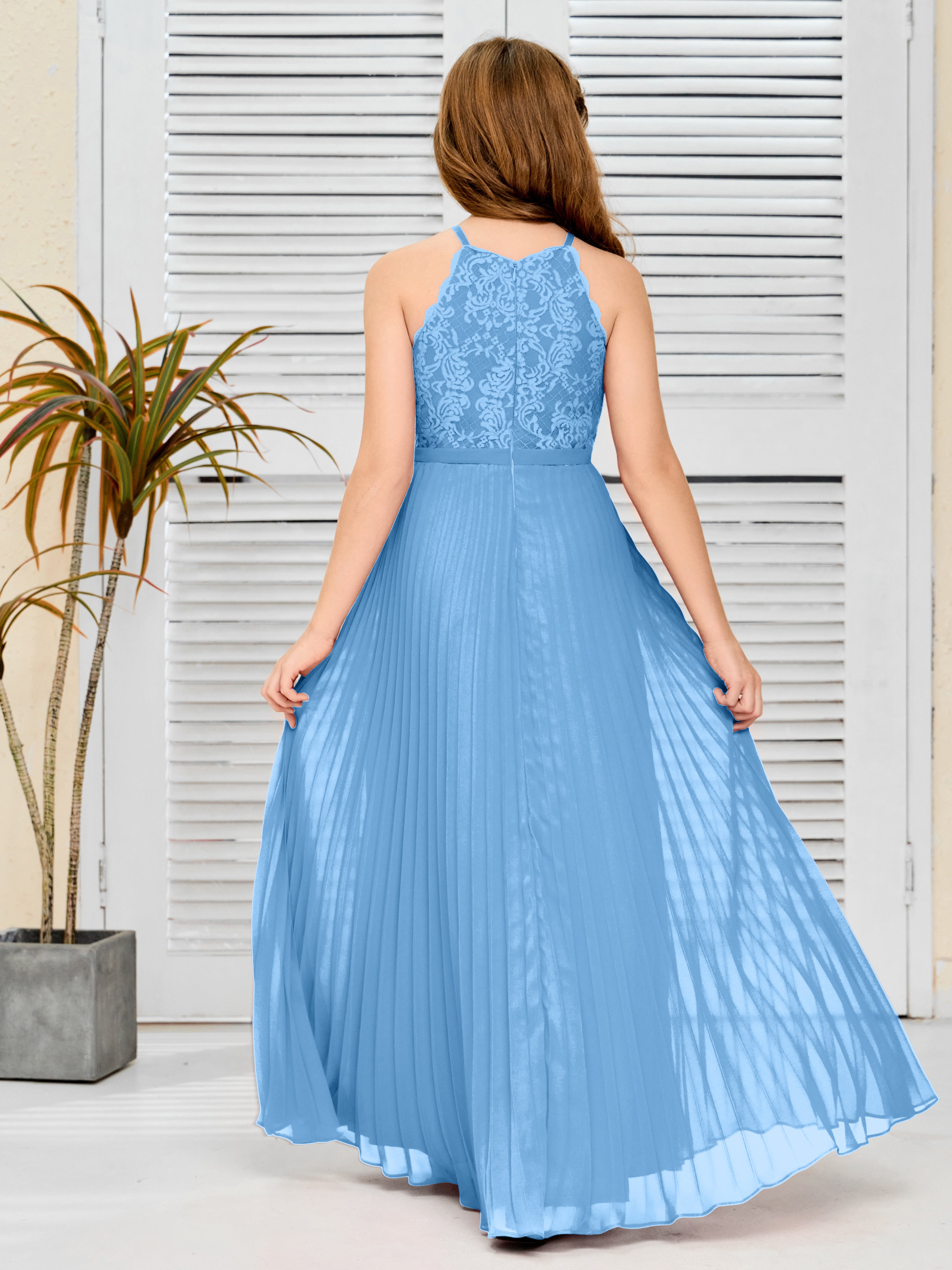 Halter A Line Chiffon Lace Junior Bridesmaid Dress