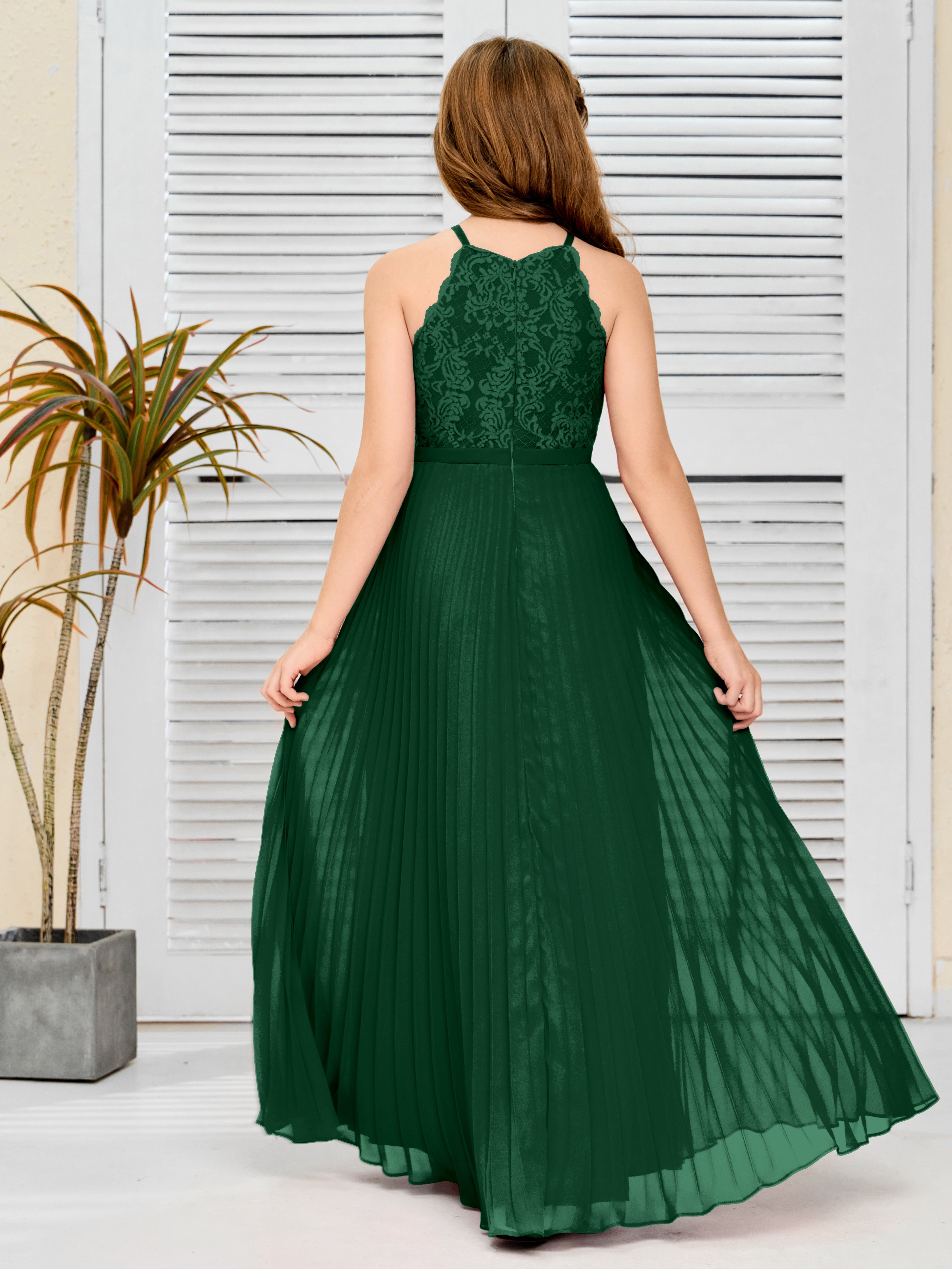 Halter A Line Chiffon Lace Junior Bridesmaid Dress