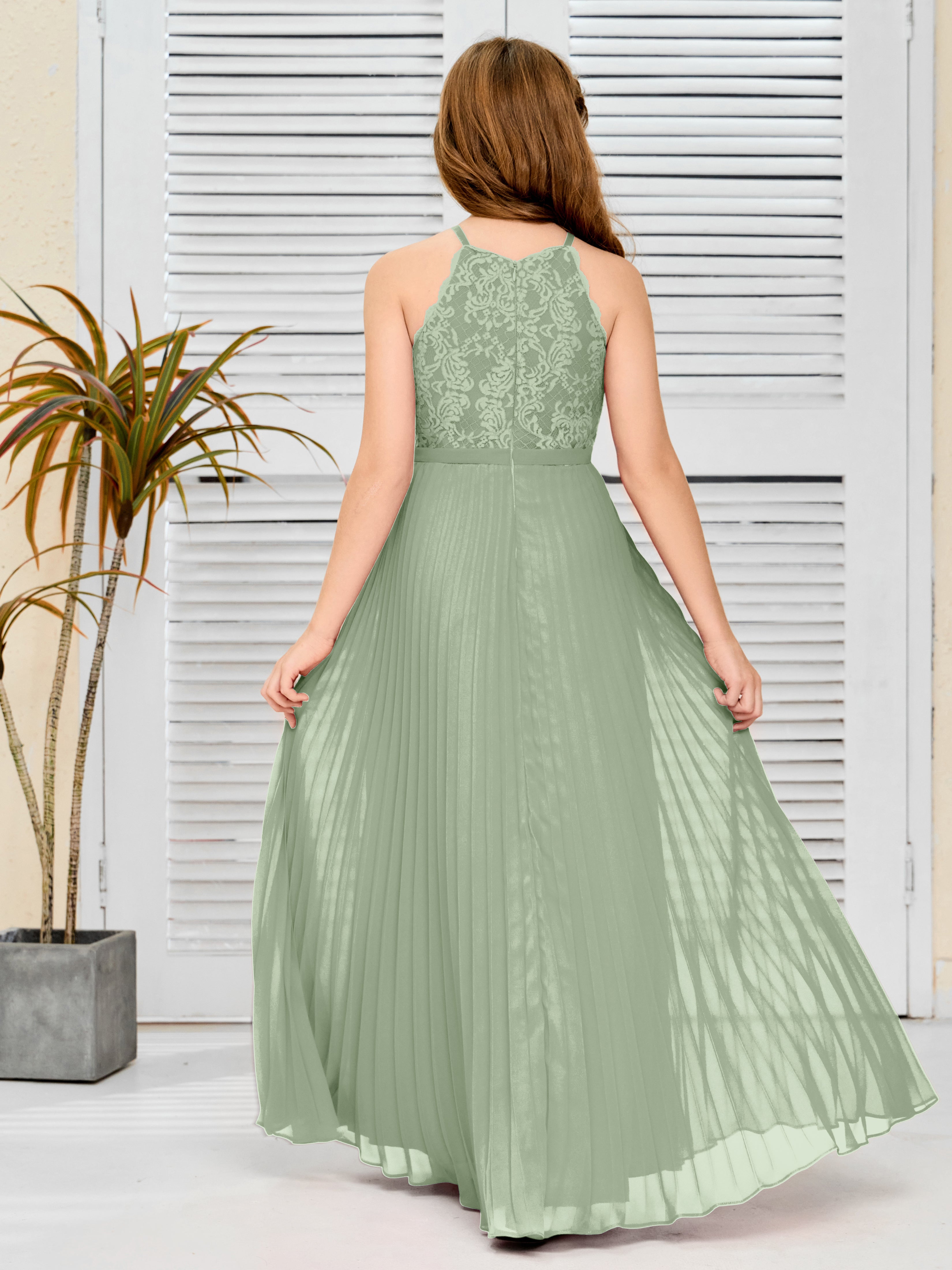 Halter A Line Chiffon Lace Junior Bridesmaid Dress