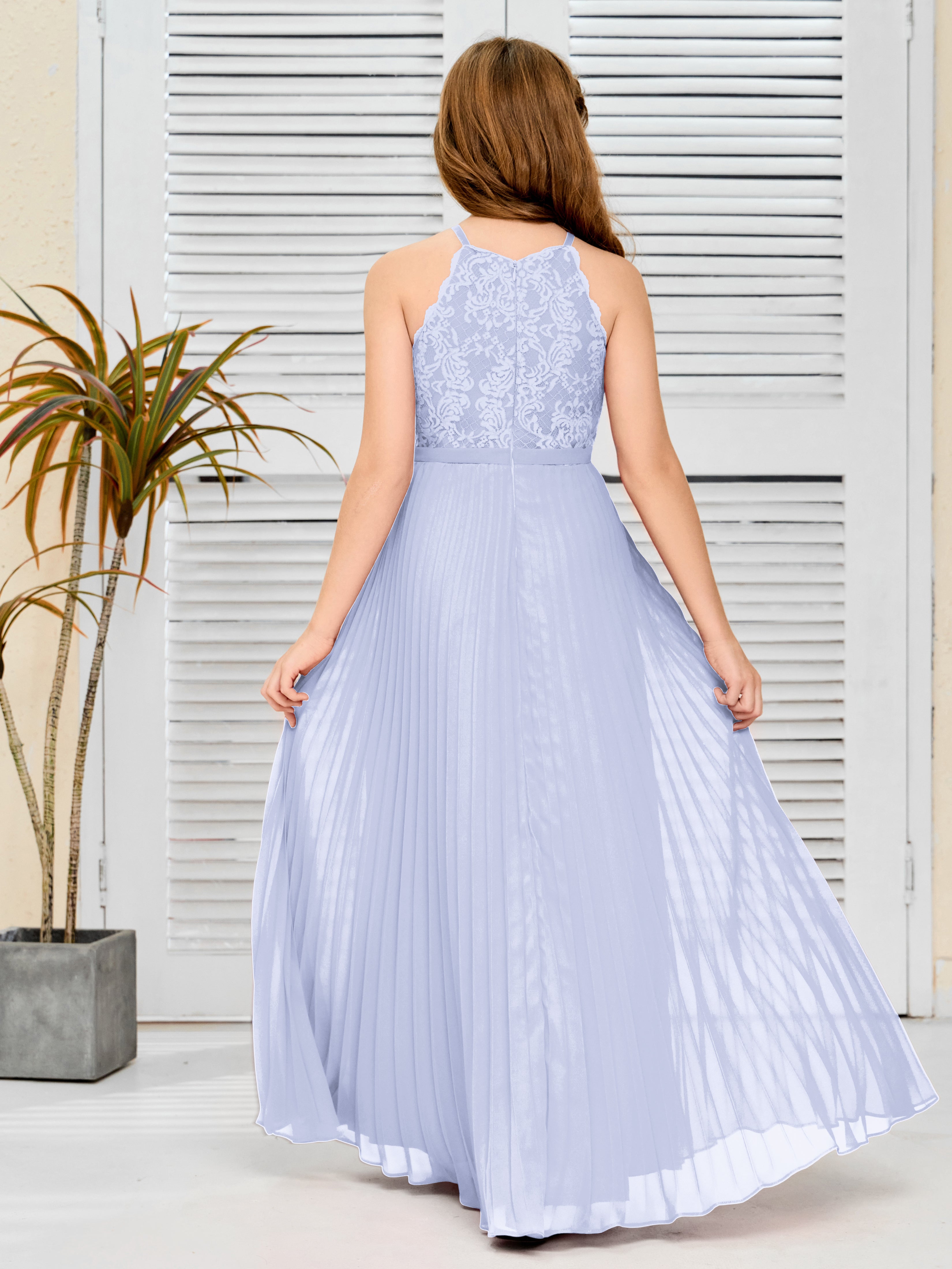 Halter A Line Chiffon Lace Junior Bridesmaid Dress