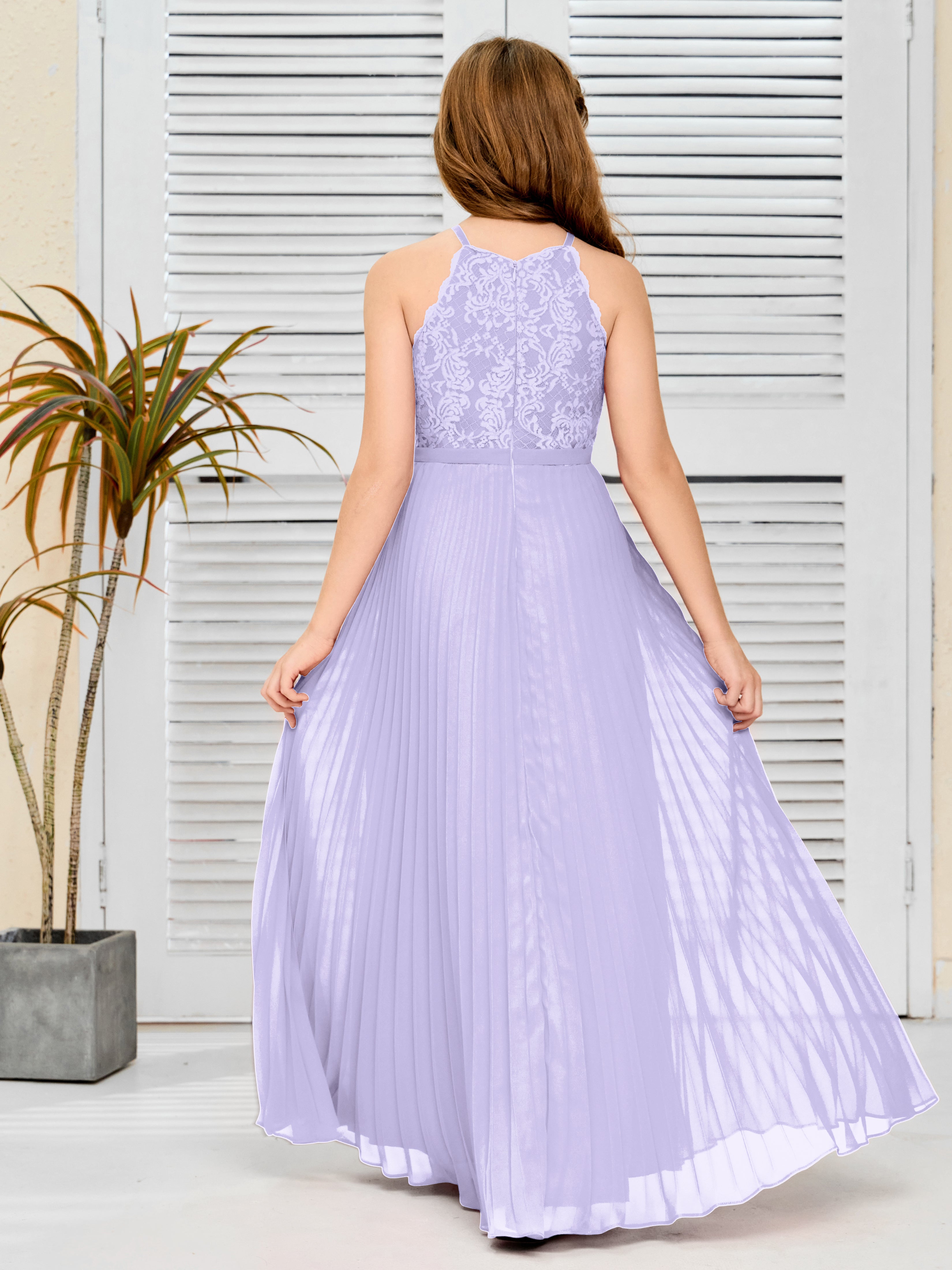 Halter A Line Chiffon Lace Junior Bridesmaid Dress