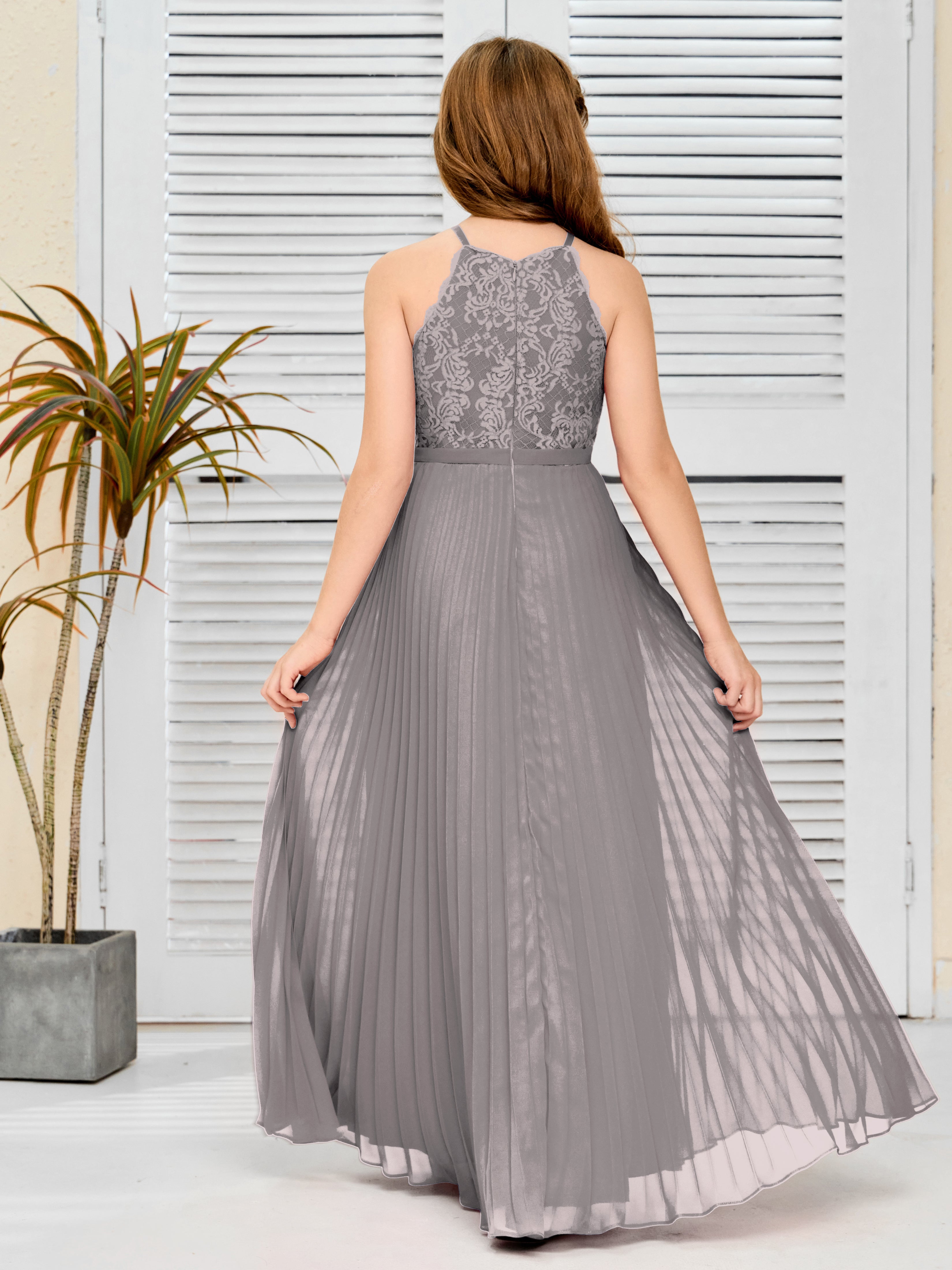 Halter A Line Chiffon Lace Junior Bridesmaid Dress