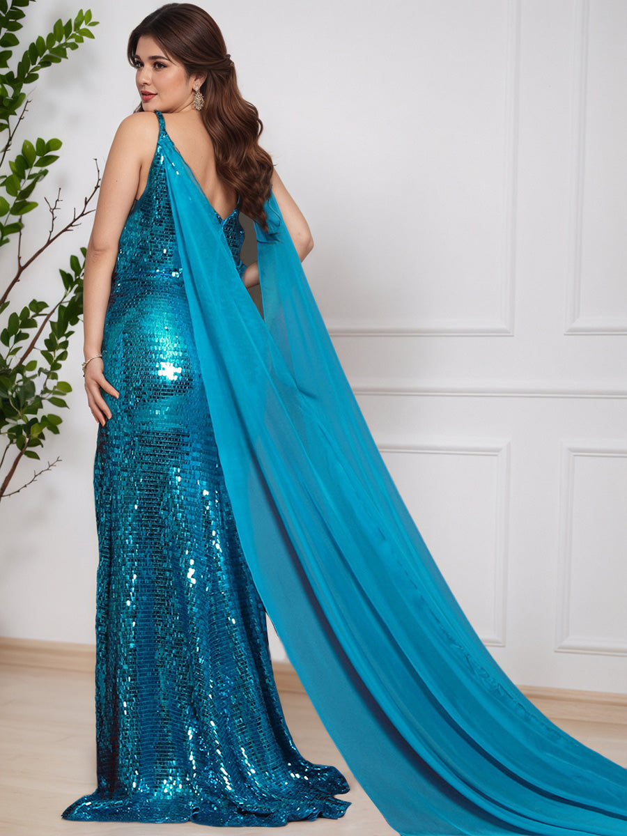 Sparkly Sheath Spaghetti Straps Deep V-neck Long Plus Size Prom Dress