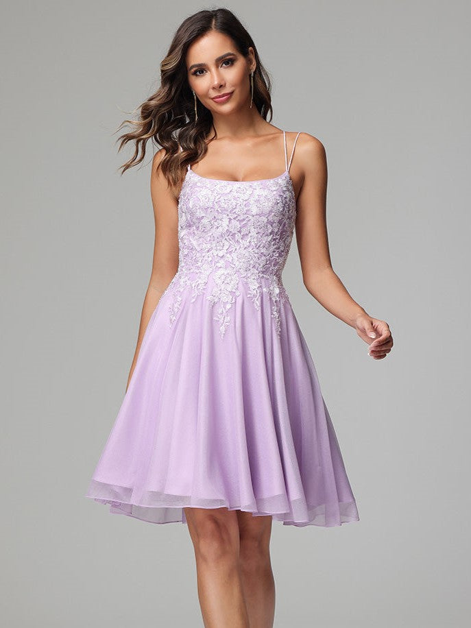 Lilac A-Line Spaghetti Straps Short Homecoming Dress with Appliques Lilac A-Line Spaghetti Straps Short Homecoming Dress with Appliques