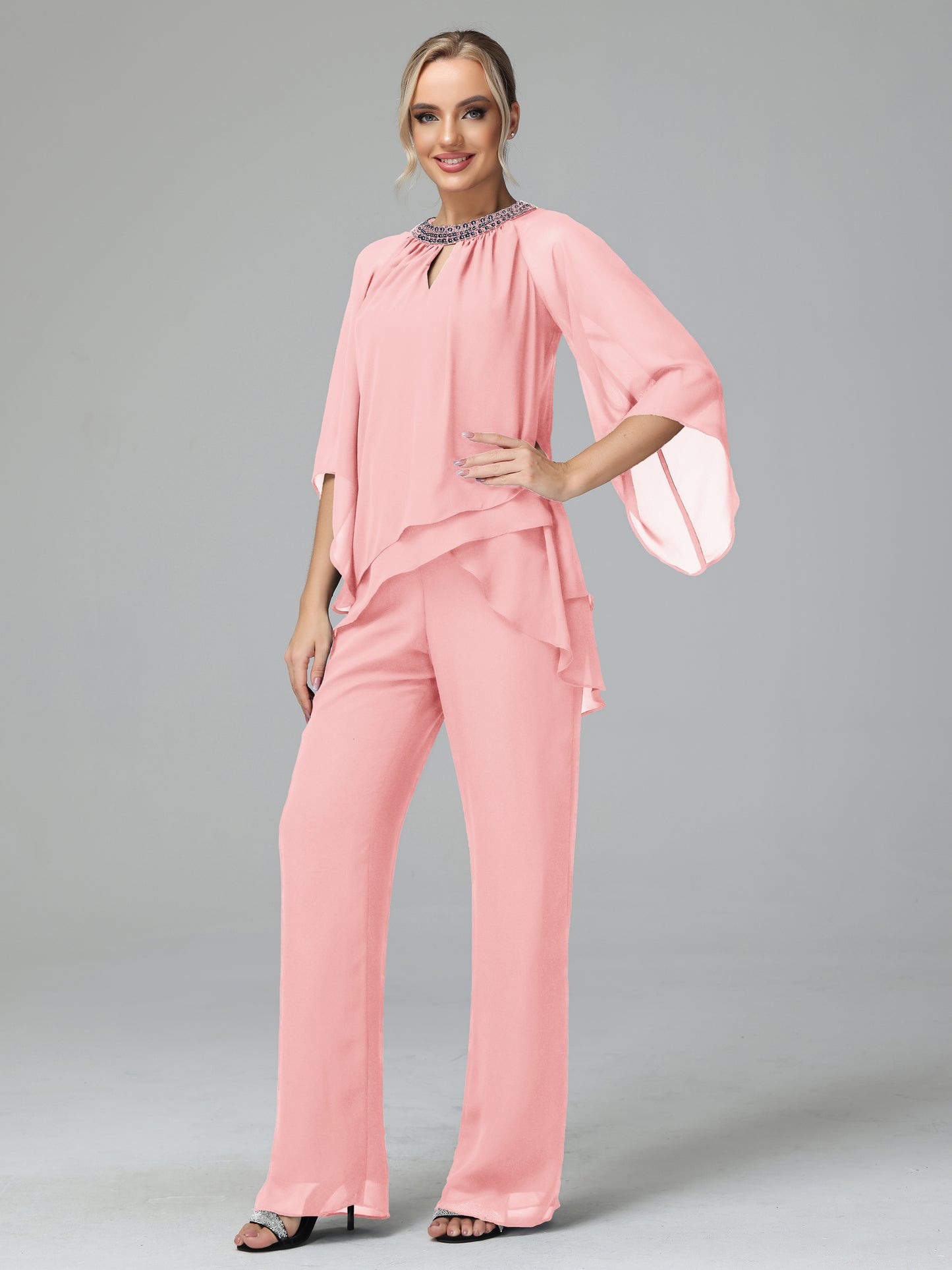 Long Sleeves Chiffon Mother Of The Bride Dress Pants Suits