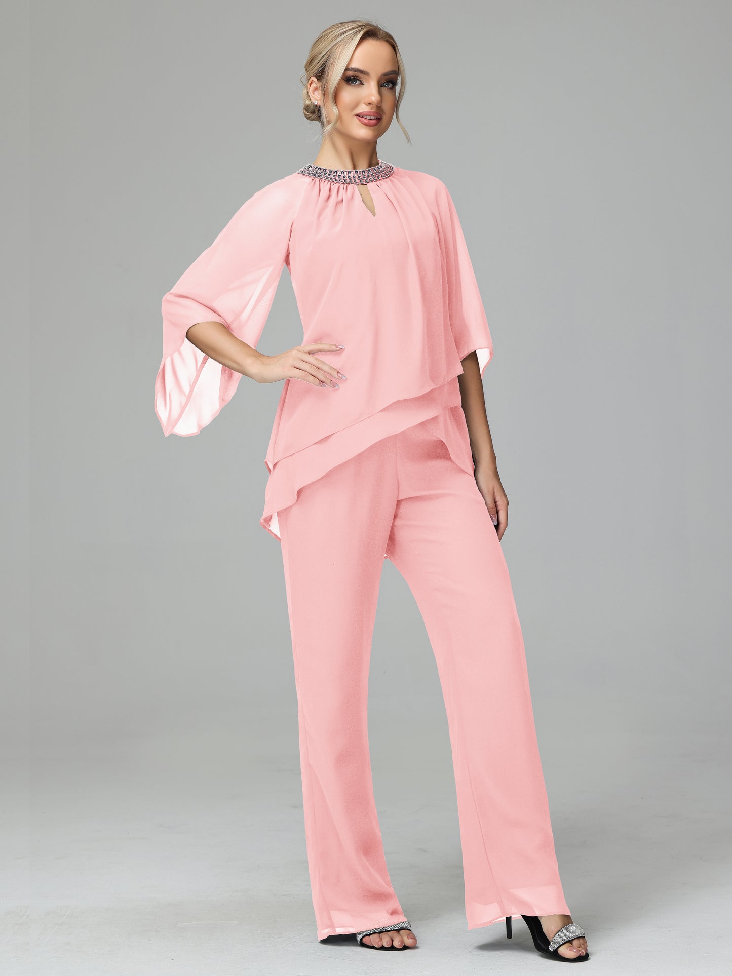 Long Sleeves Chiffon Mother Of The Bride Dress Pants Suits