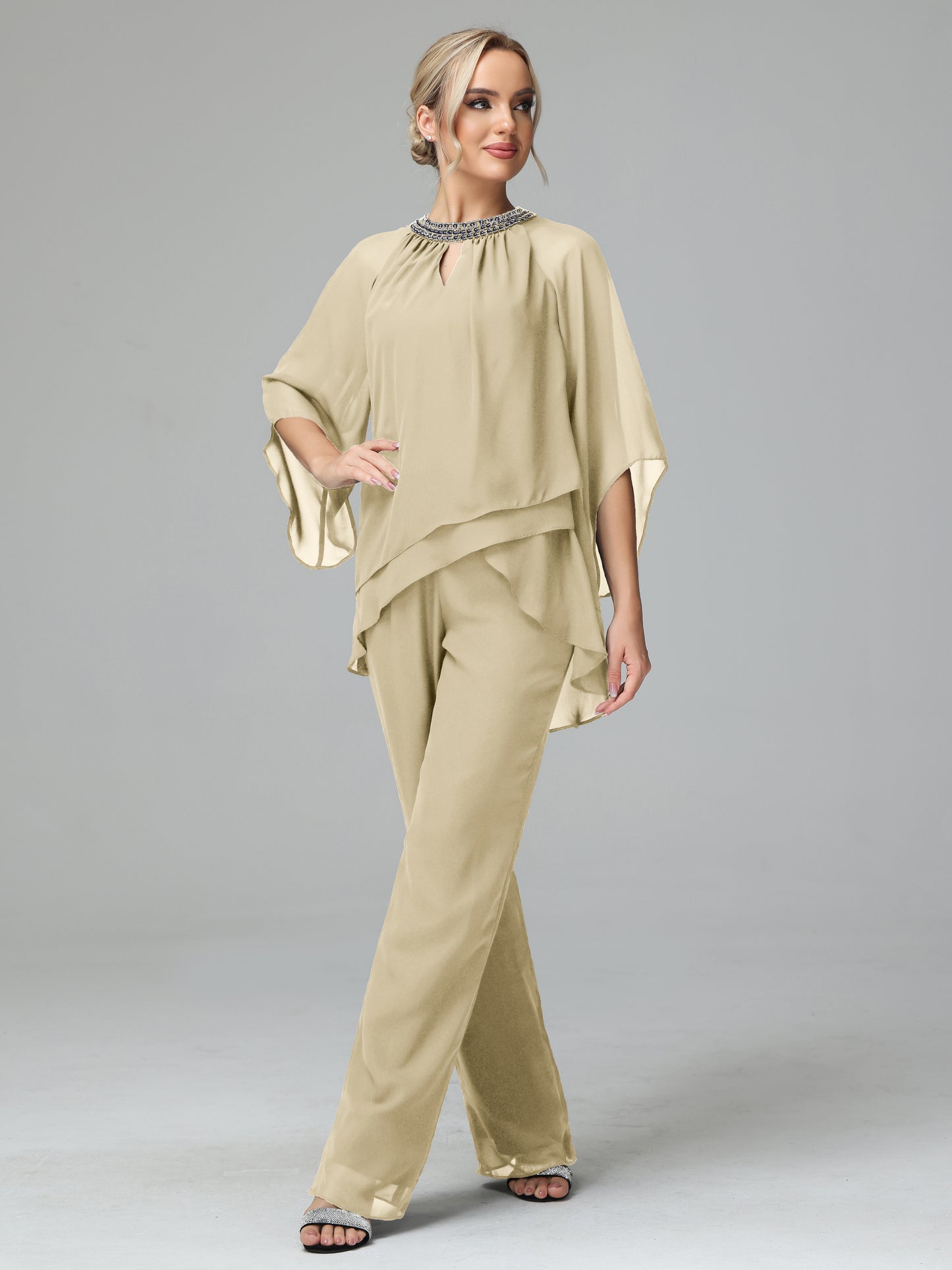 Long Sleeves Chiffon Mother Of The Bride Dress Pants Suits
