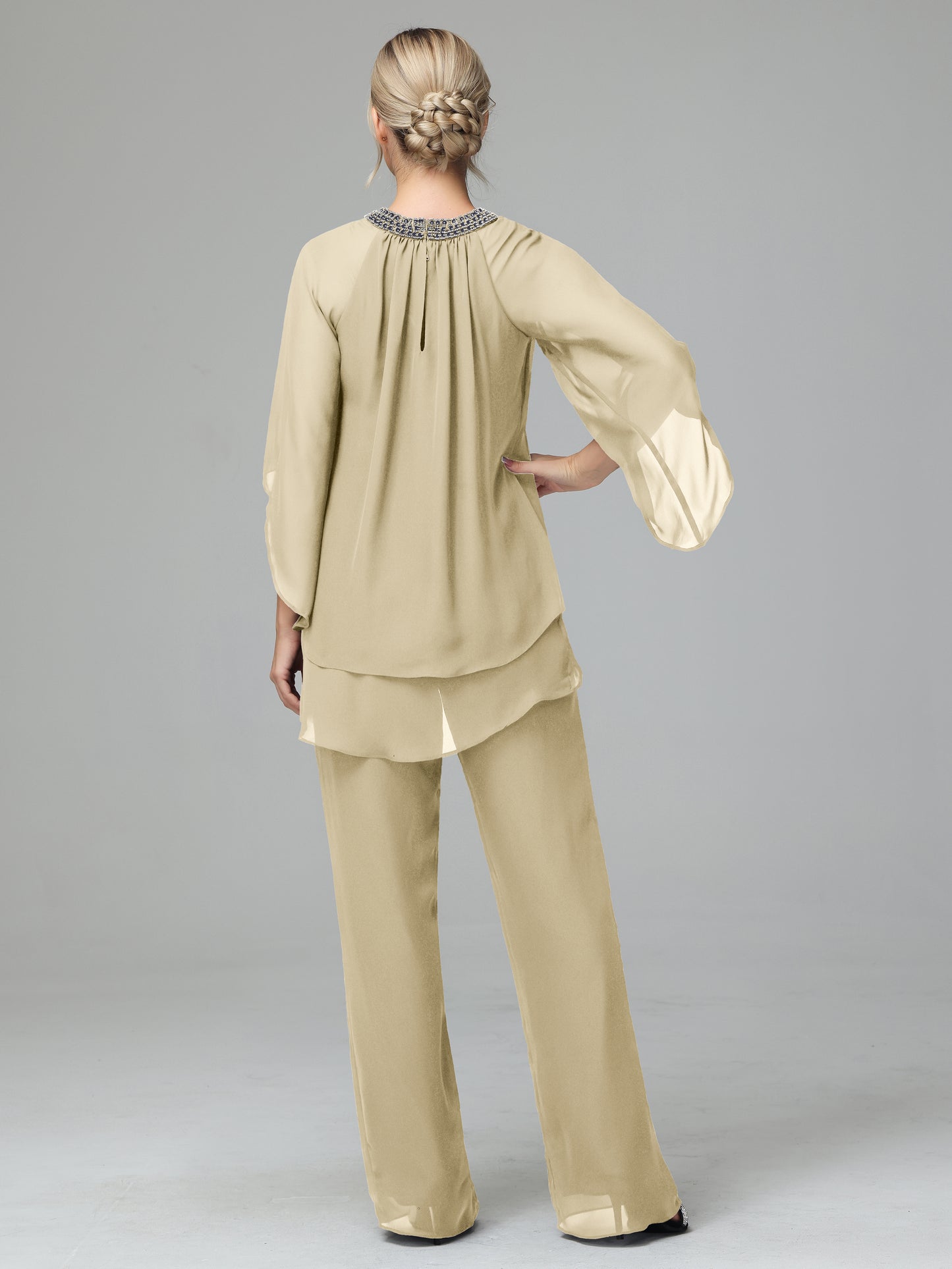 Long Sleeves Chiffon Mother Of The Bride Dress Pants Suits