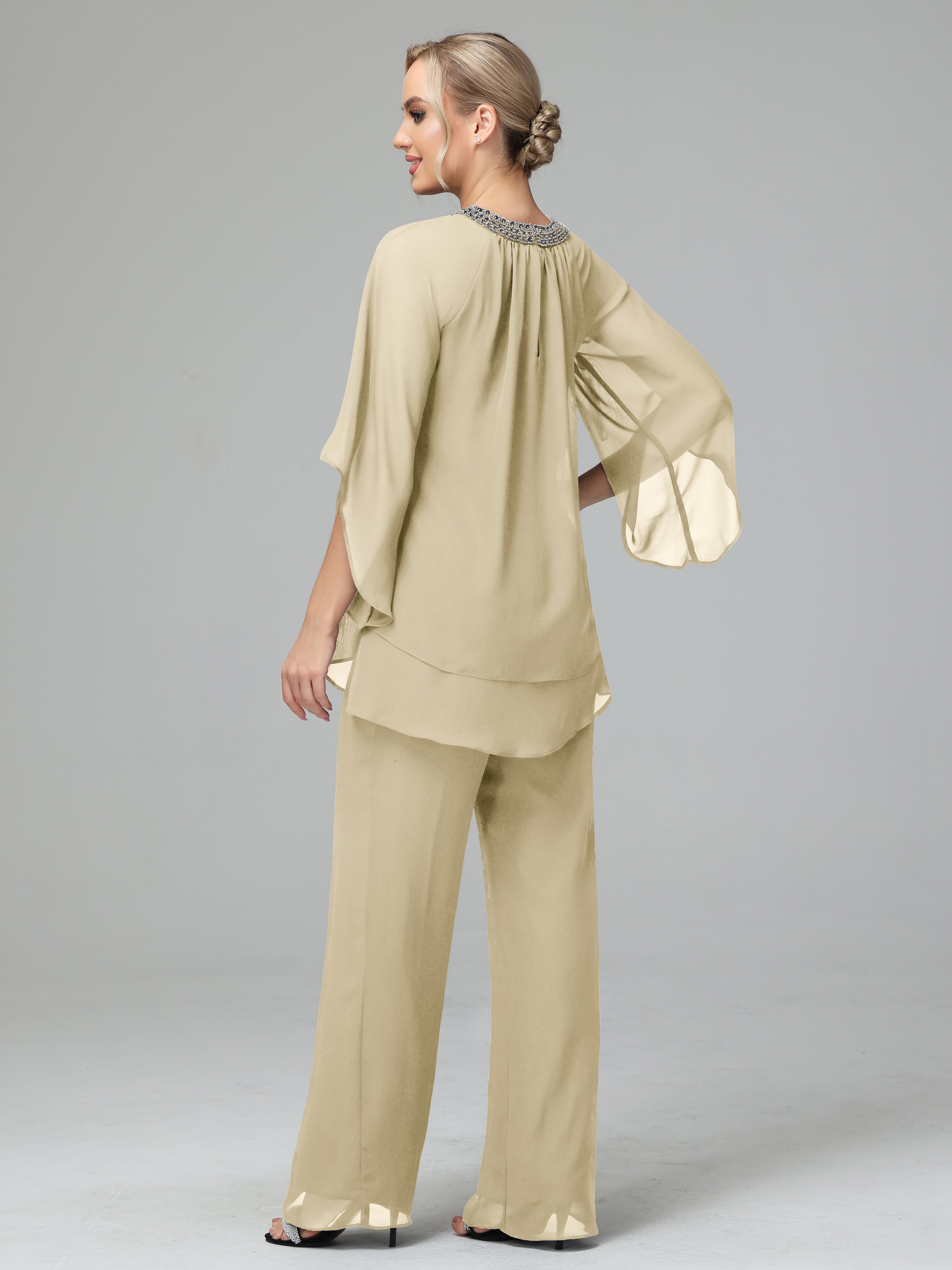 Long Sleeves Chiffon Mother Of The Bride Dress Pants Suits