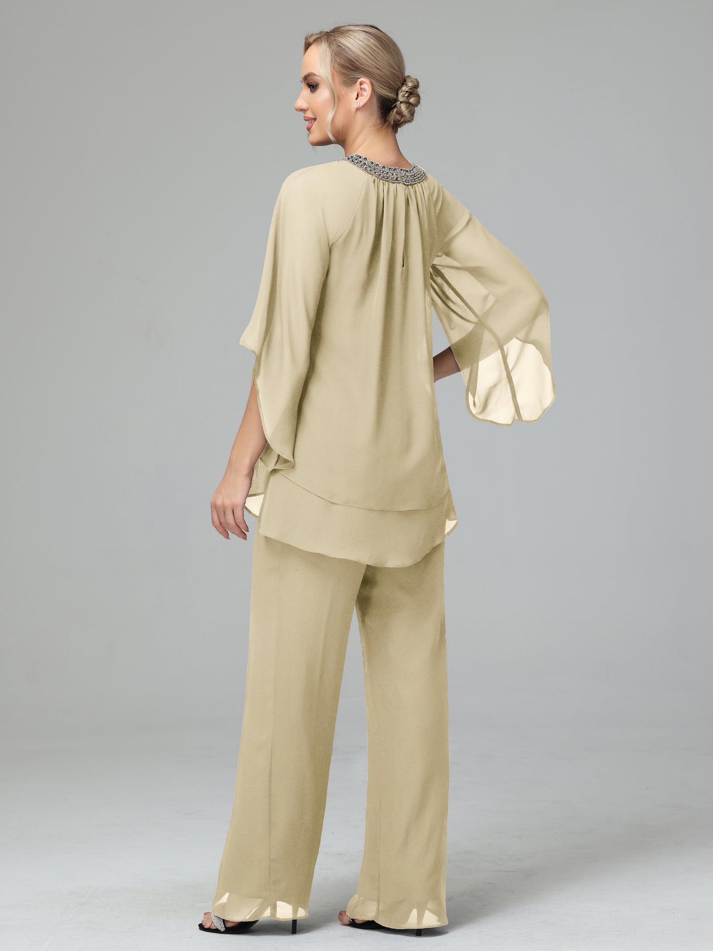 Long Sleeves Chiffon Mother Of The Bride Dress Pants Suits