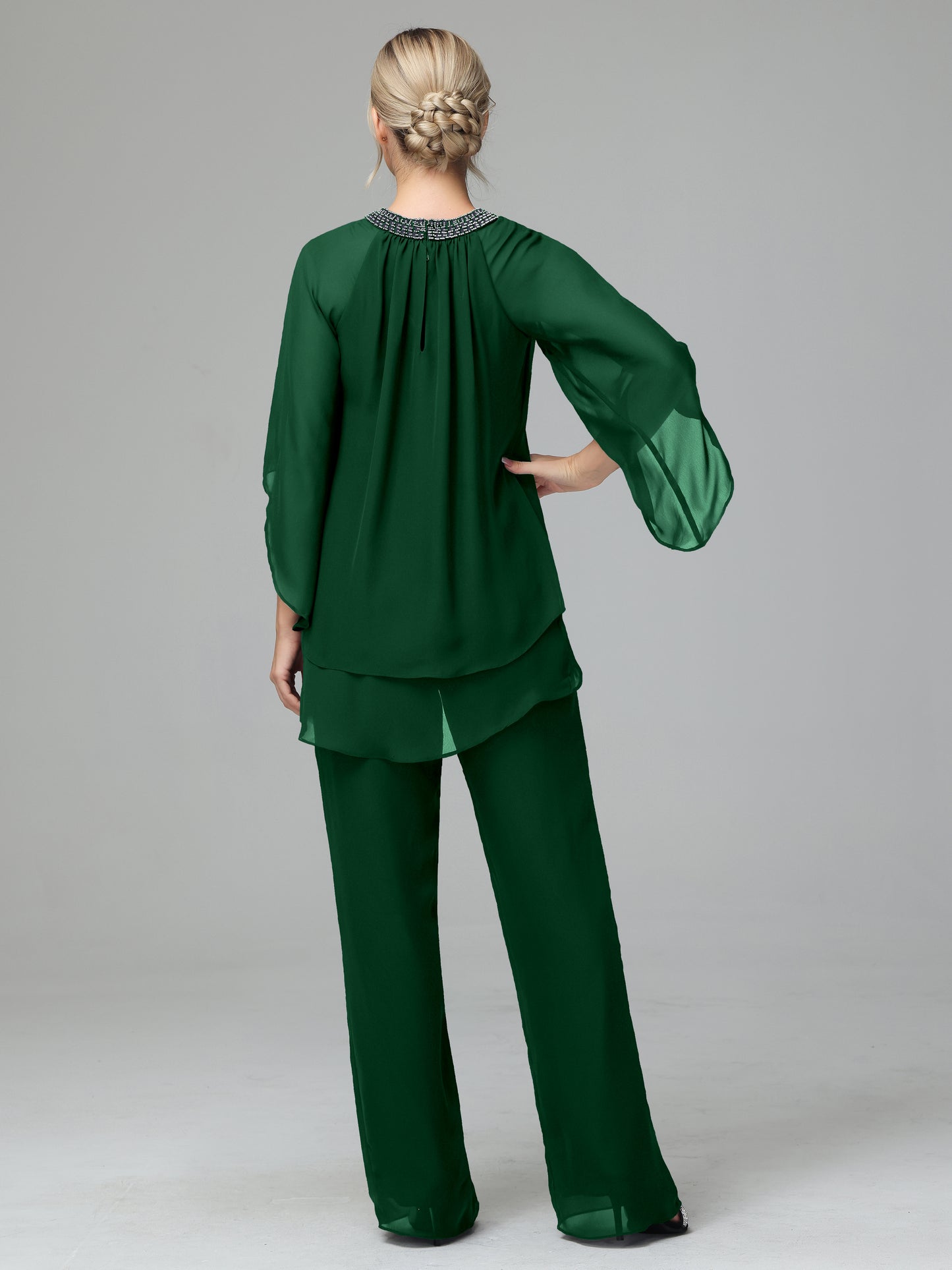 Long Sleeves Chiffon Mother Of The Bride Dress Pants Suits