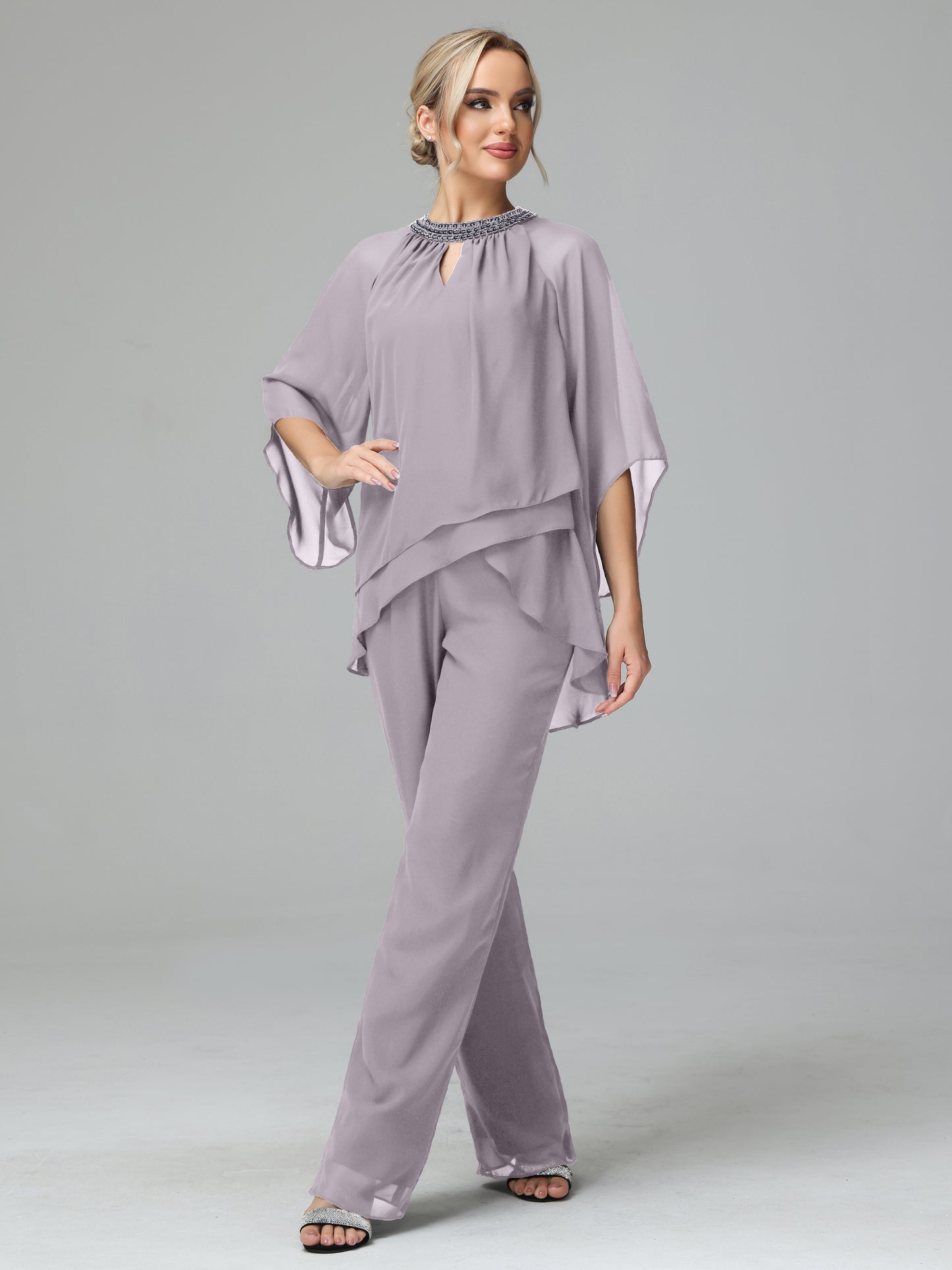 Long Sleeves Chiffon Mother Of The Bride Dress Pants Suits
